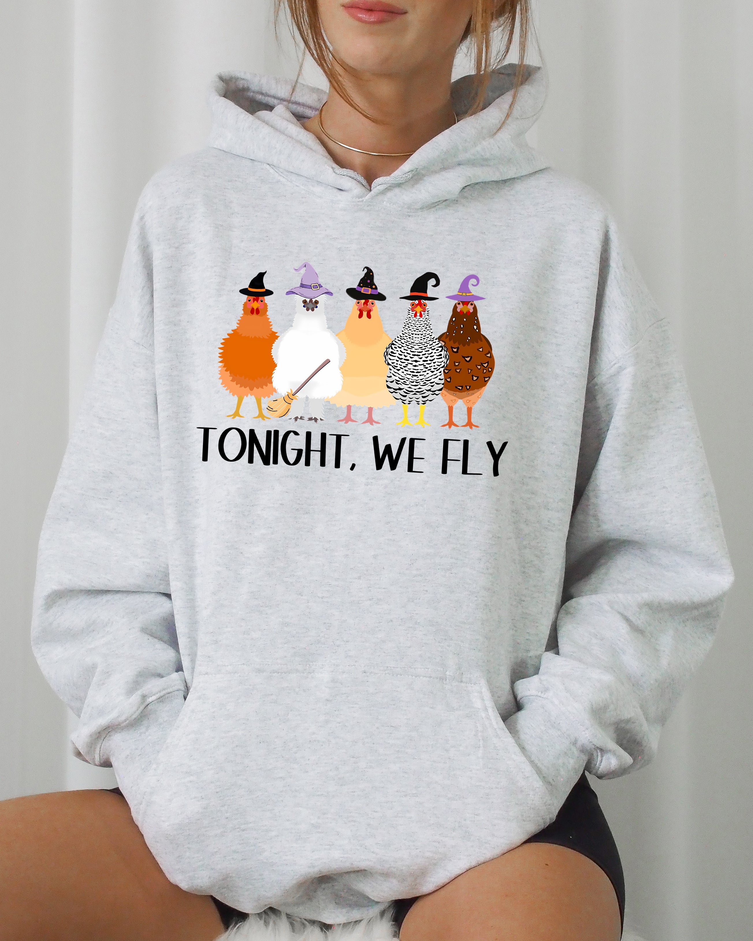 Tonight We Fly Chickens Skeleton Witch Halloween Meme Spooky Costume Theme Party Hoodie