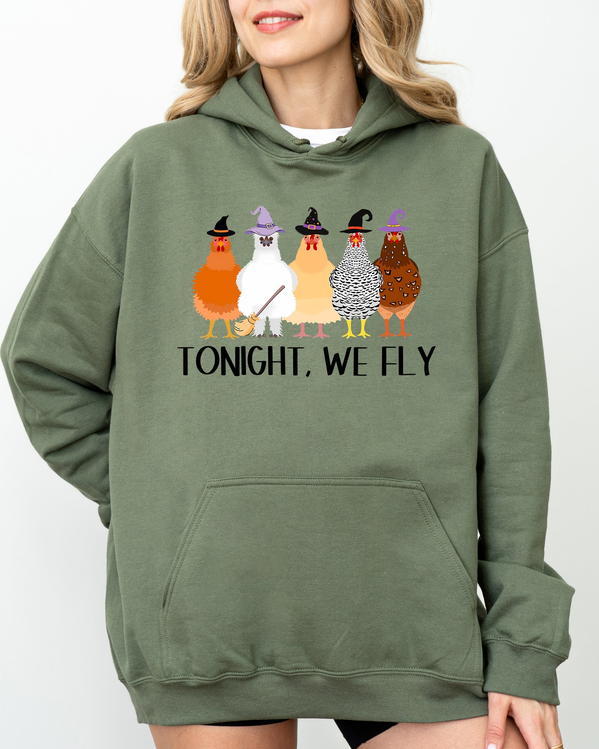 Tonight We Fly Chickens Skeleton Witch Halloween Meme Spooky Costume Theme Party Hoodie