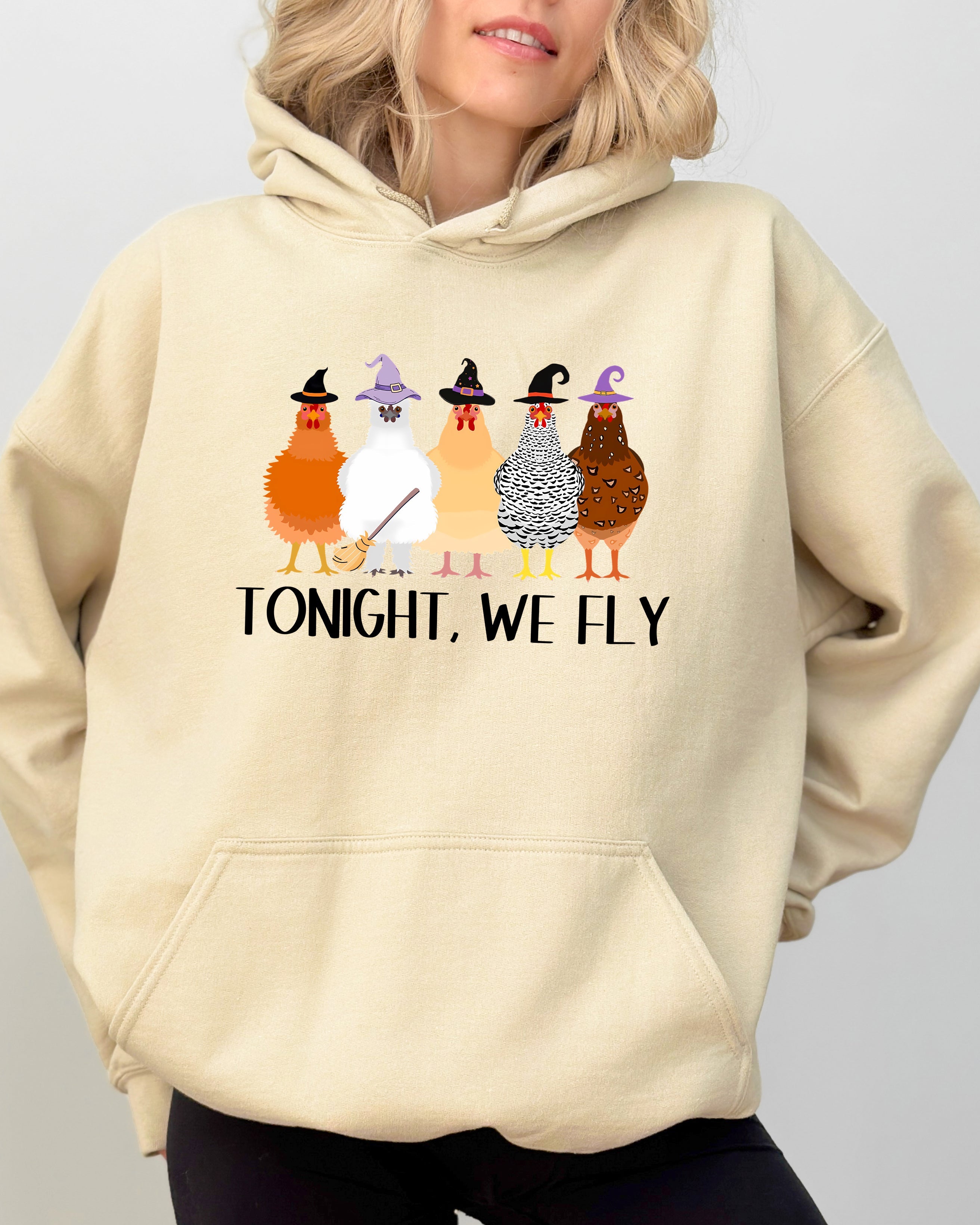 Tonight We Fly Chickens Skeleton Witch Halloween Meme Spooky Costume Theme Party Hoodie