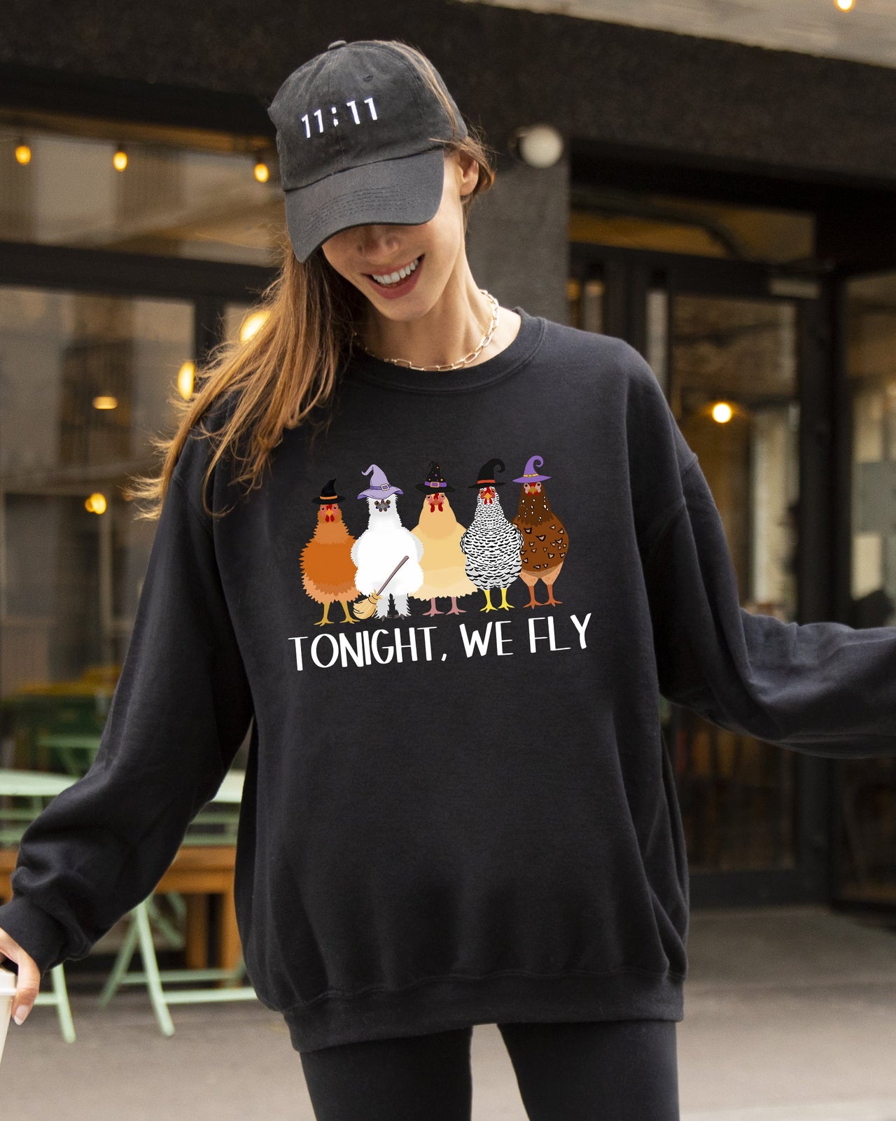 Tonight We Fly Chickens Skeleton Witch Aesthetic Meme Halloween Spooky Costume Sweatshirt