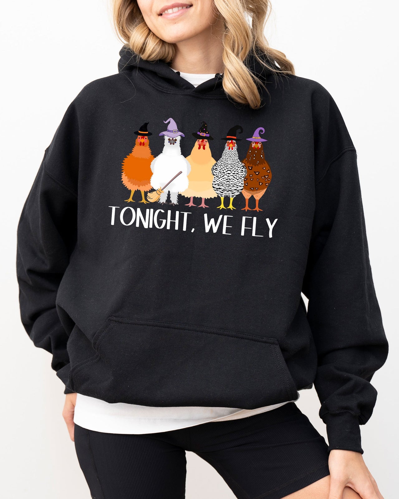 Tonight We Fly Chickens Skeleton Witch Halloween Meme Spooky Costume Theme Party Hoodie