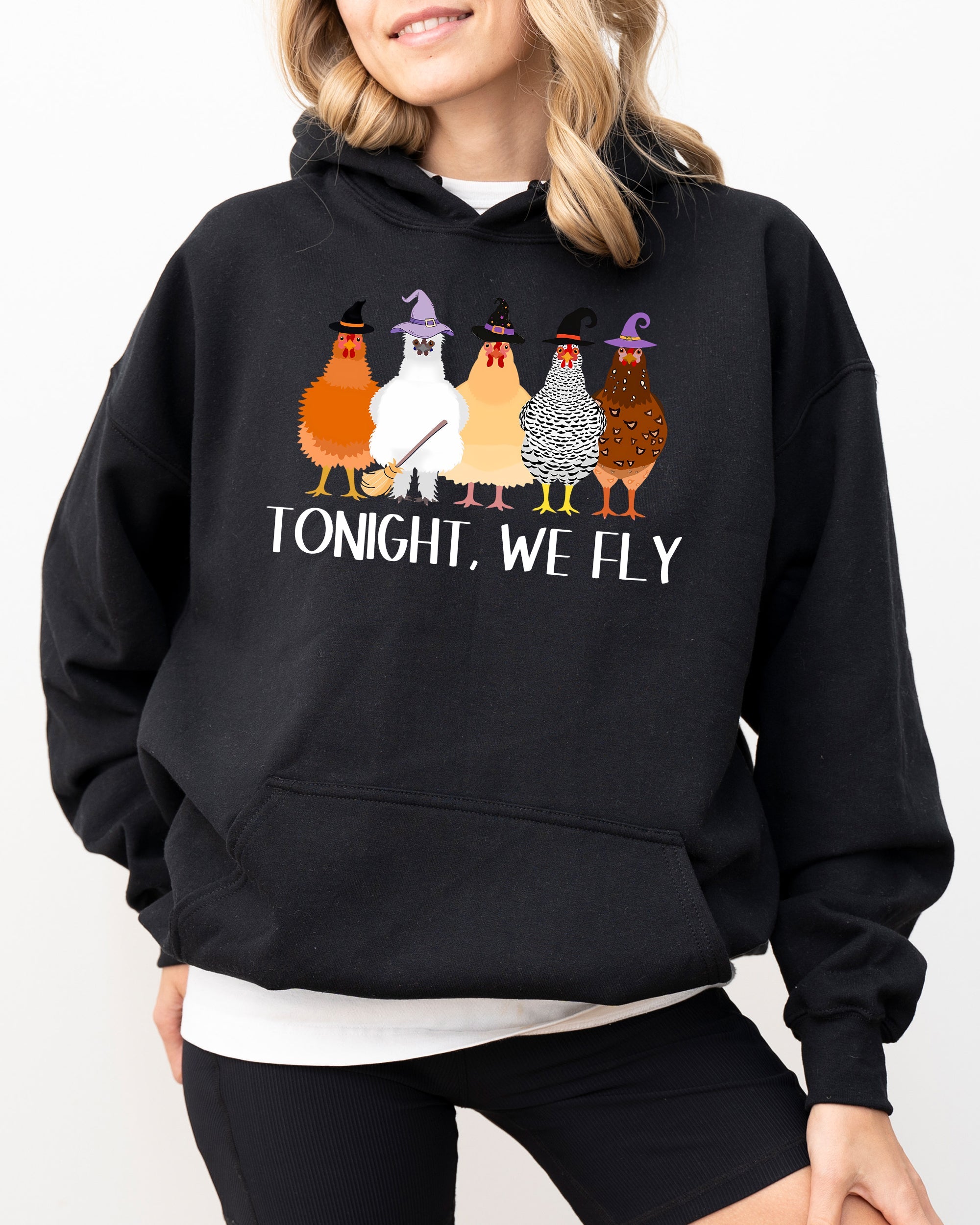 Tonight We Fly Chickens Skeleton Witch Halloween Meme Spooky Costume Theme Party Hoodie