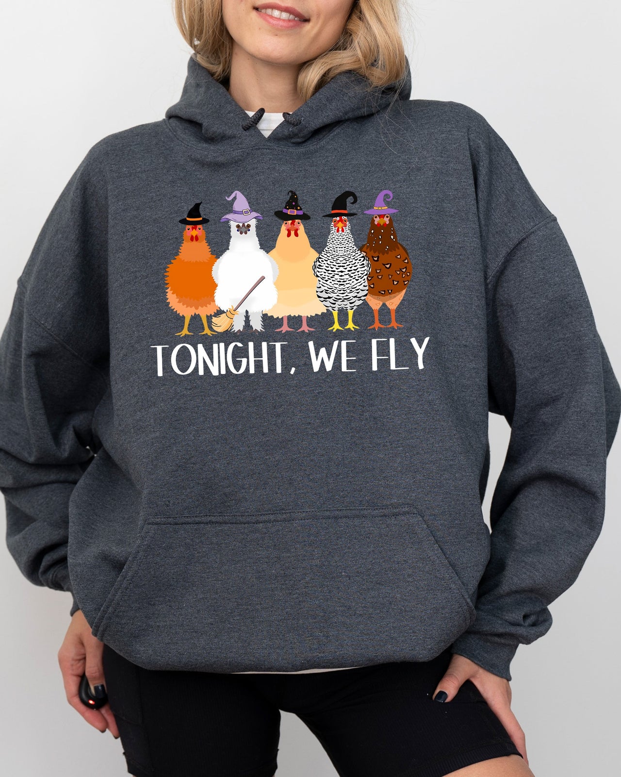 Tonight We Fly Chickens Skeleton Witch Halloween Meme Spooky Costume Theme Party Hoodie