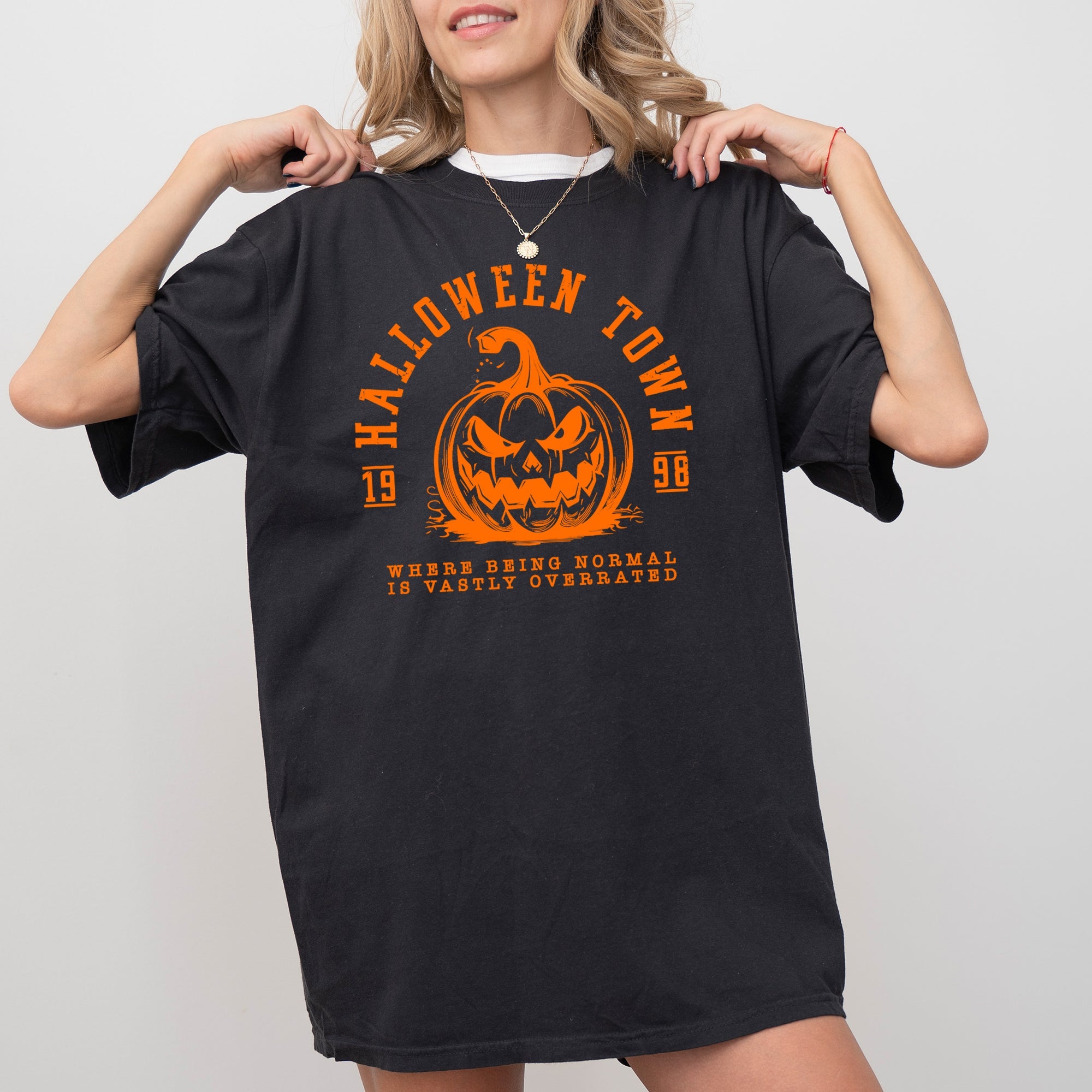 Halloween Town Pumpkin Spooky Skeleton Witch Nighttime Halloween Party Comfort Colors Tee