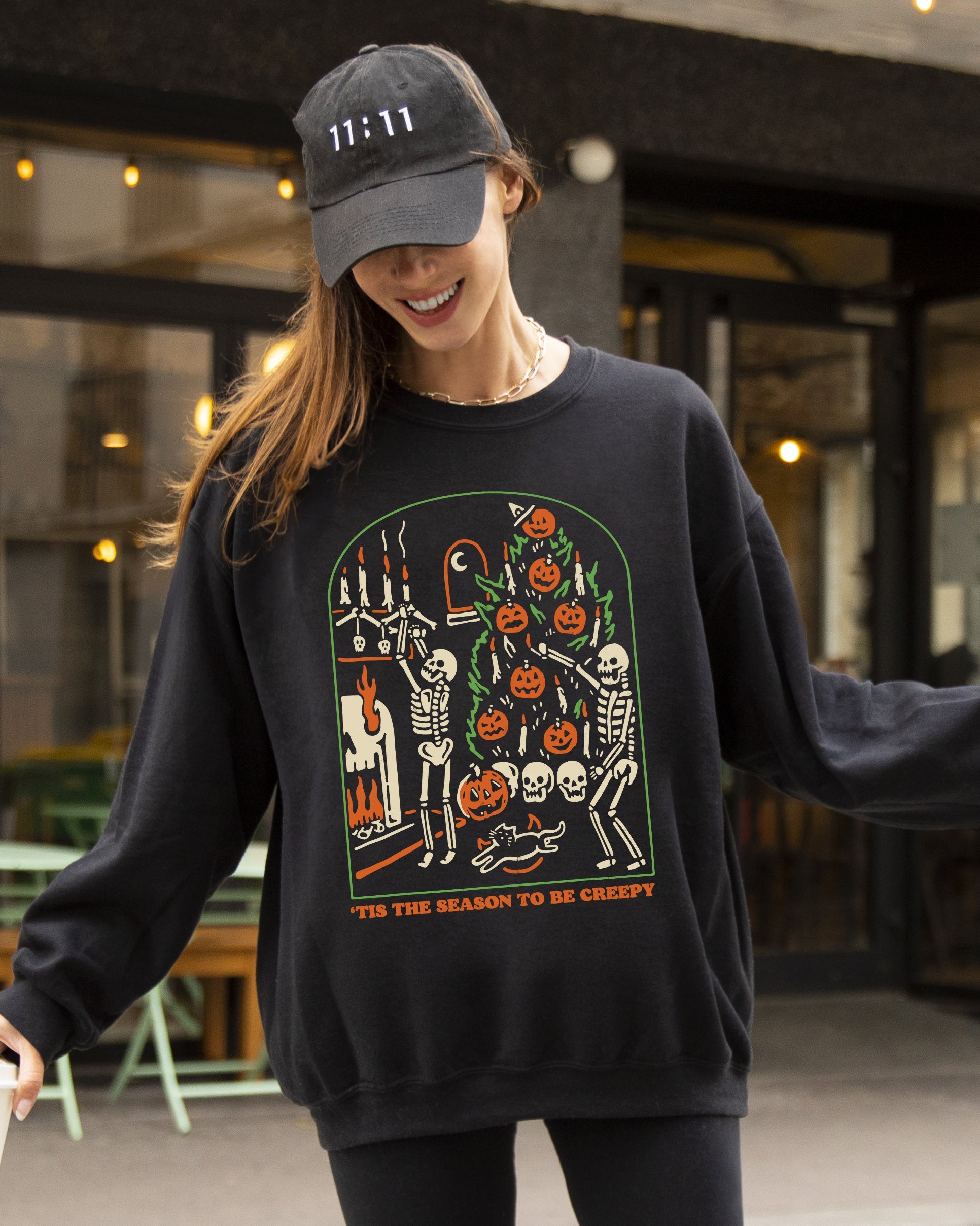 Tis The Season To Be Creepy Spooky Skeleton Witch Halloween Costume Edition Sweatshirt