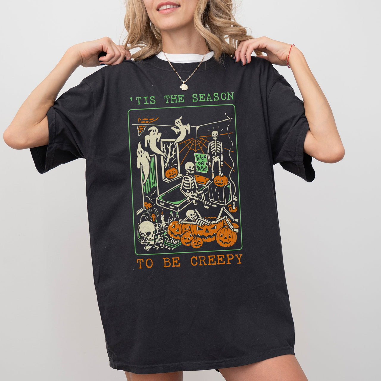 Tis The Season Creepy Spooky Skeleton Witch Halloween Meme Costume Comfort Colors Tee