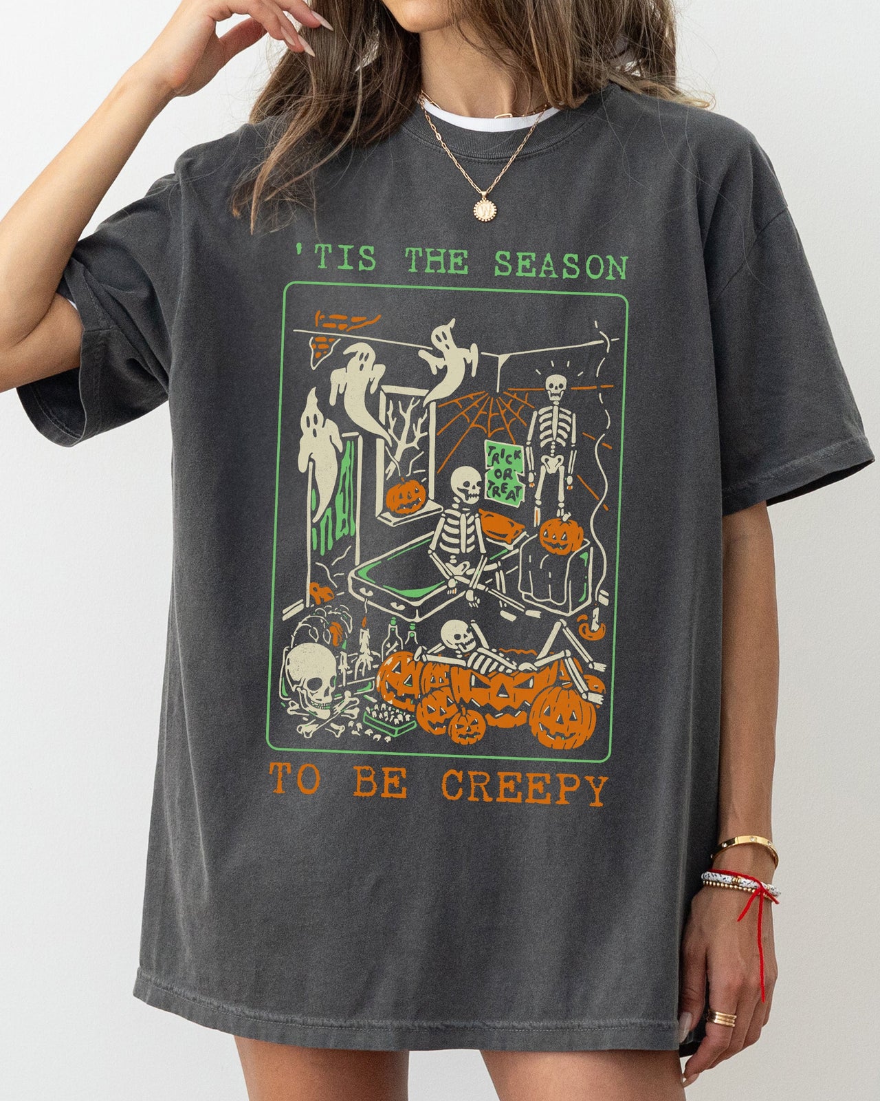 Tis The Season Creepy Spooky Skeleton Witch Halloween Meme Costume Comfort Colors Tee