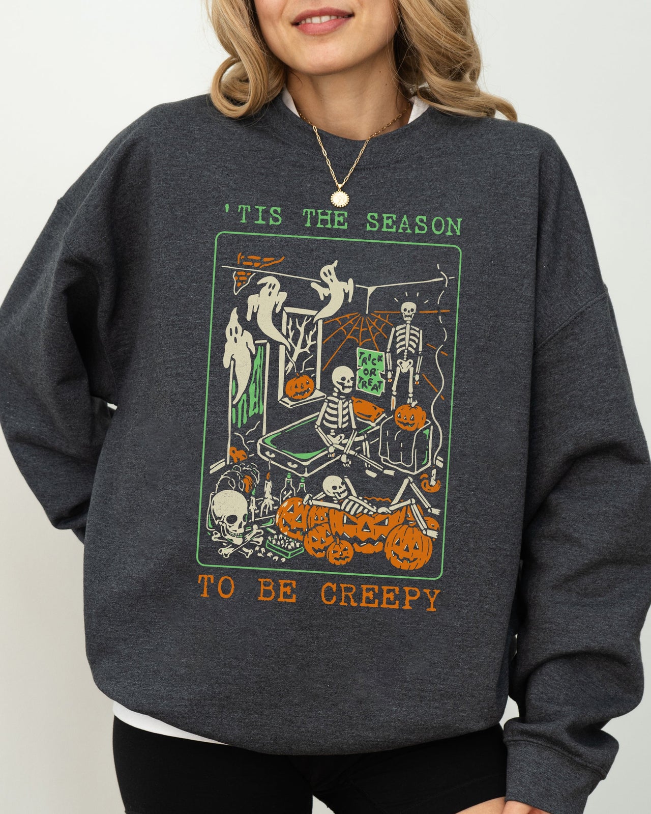 Tis The Season Creepy Spooky Skeleton Witch Halloween Costume Graphic Sweatshirt
