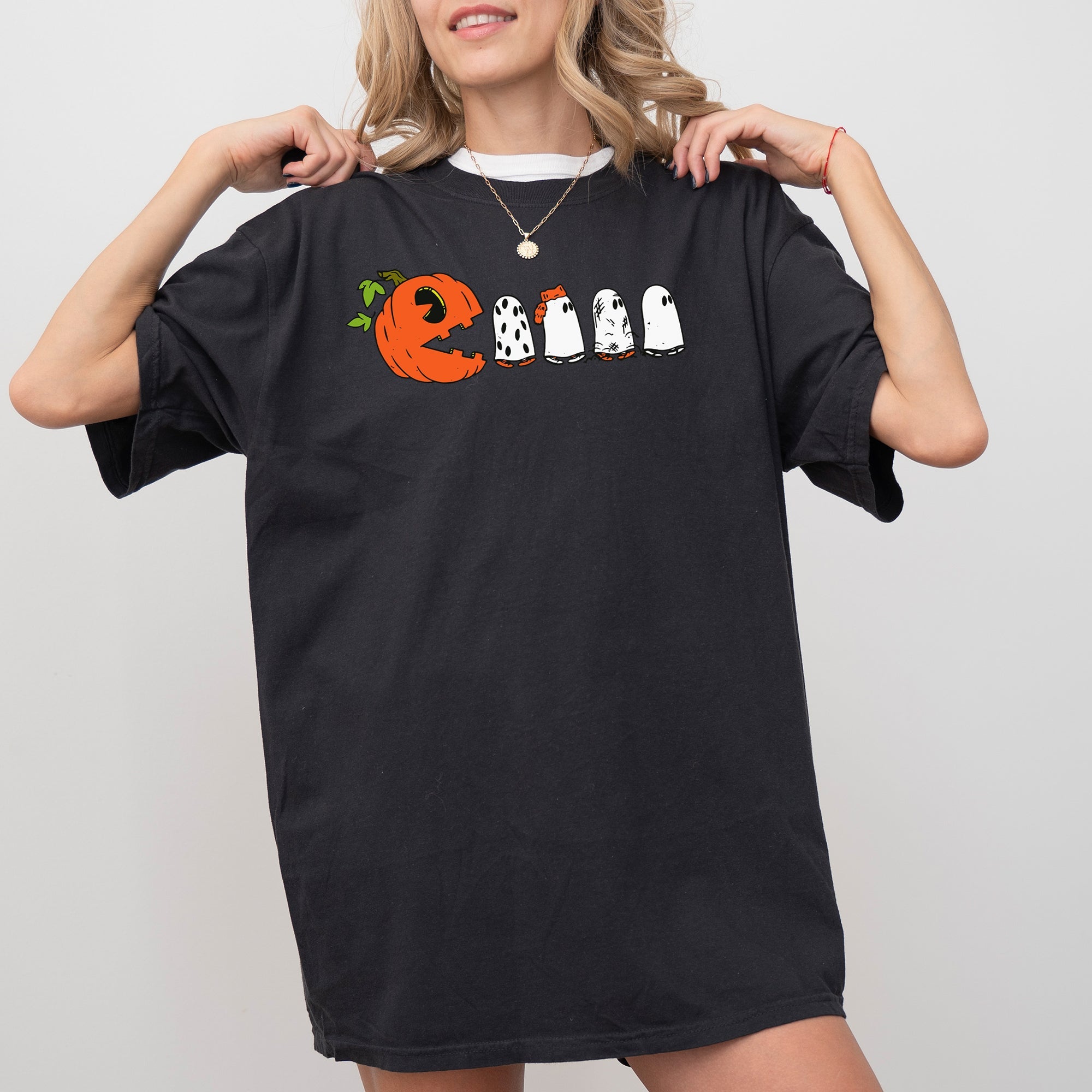 Pacman Pumpkin Spooky Skeleton Witch Meme Halloween Costume Collection Comfort Colors Tee