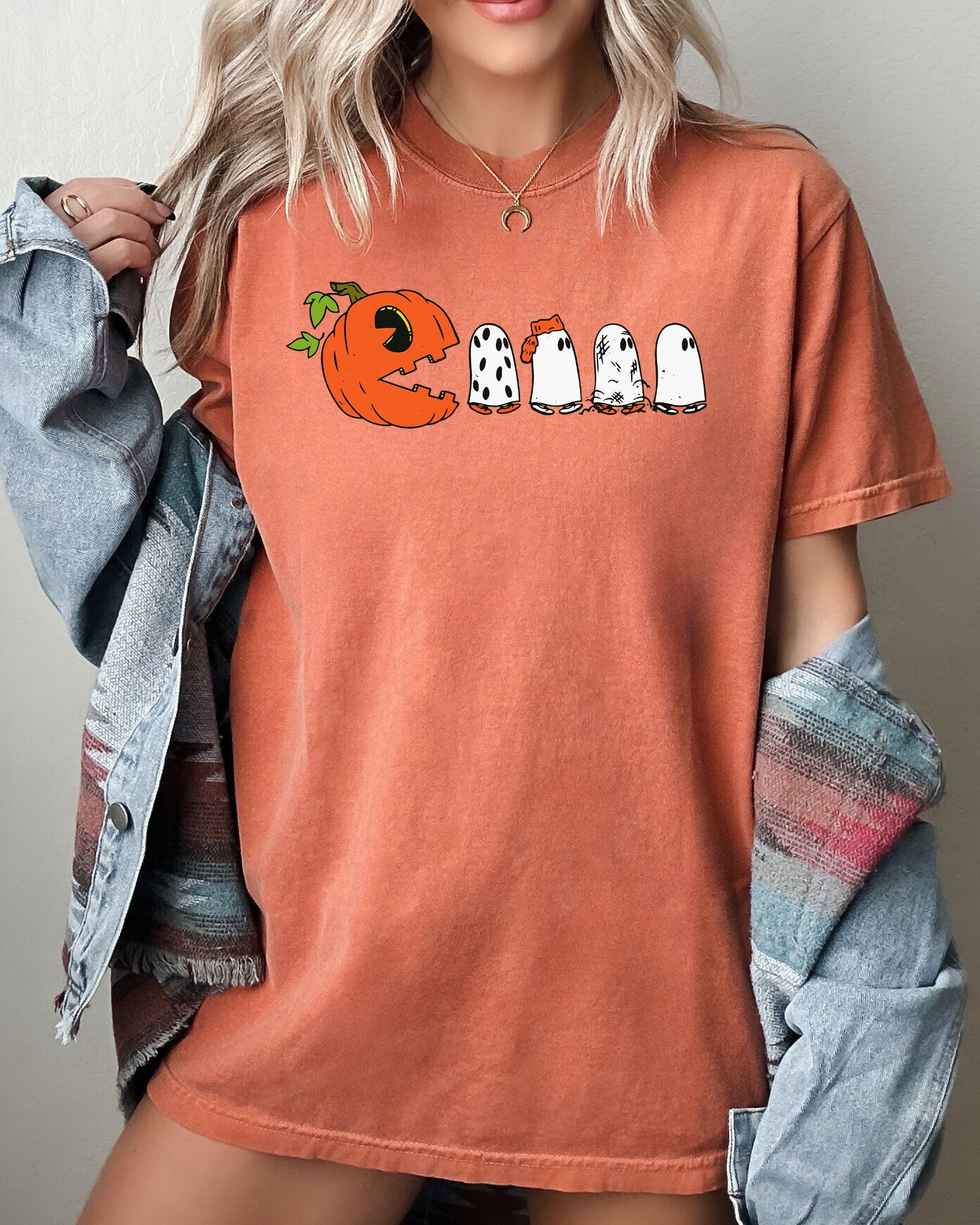 Pacman Pumpkin Spooky Skeleton Witch Meme Halloween Costume Collection Comfort Colors Tee