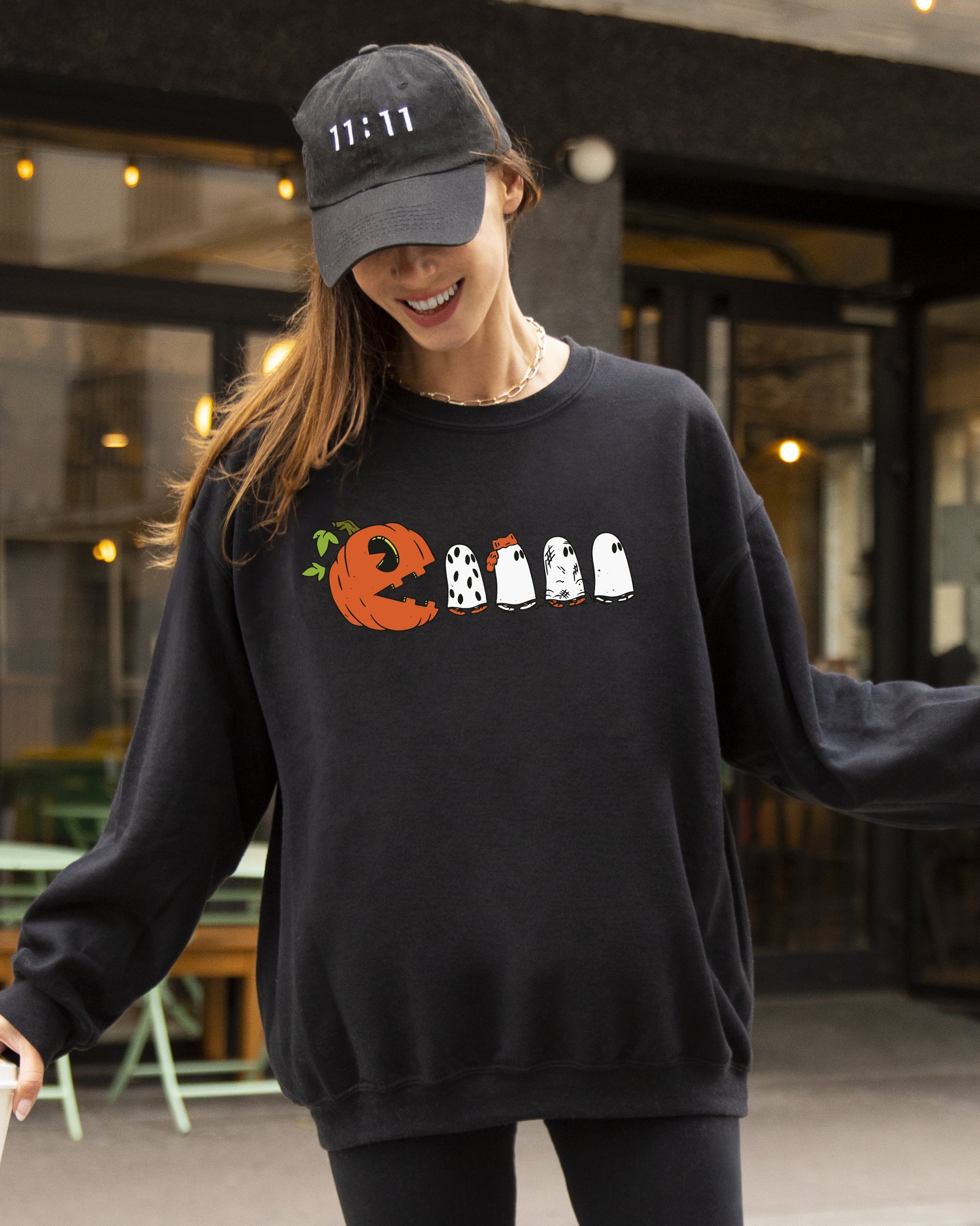 Pacman Pumpkin Spooky Skeleton Witch Meme Aesthetic Halloween Costume Sweatshirt