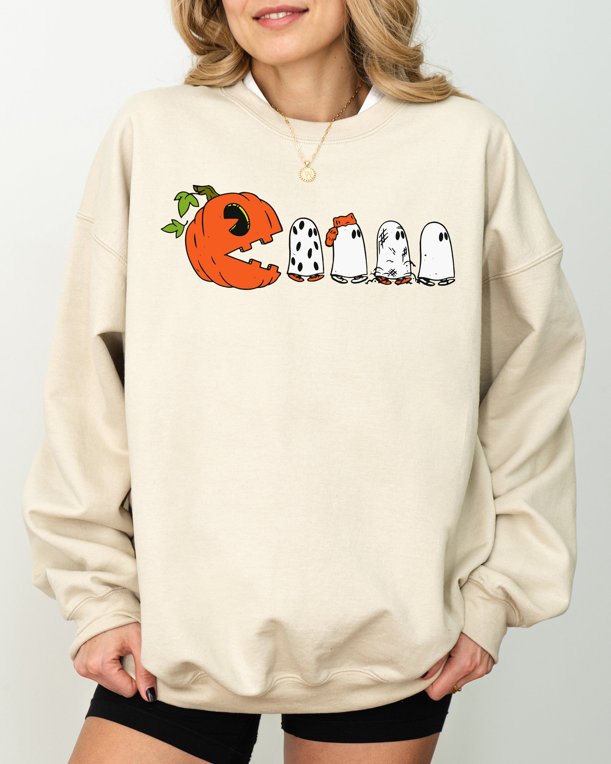 Pacman Pumpkin Spooky Skeleton Witch Meme Aesthetic Halloween Costume Sweatshirt