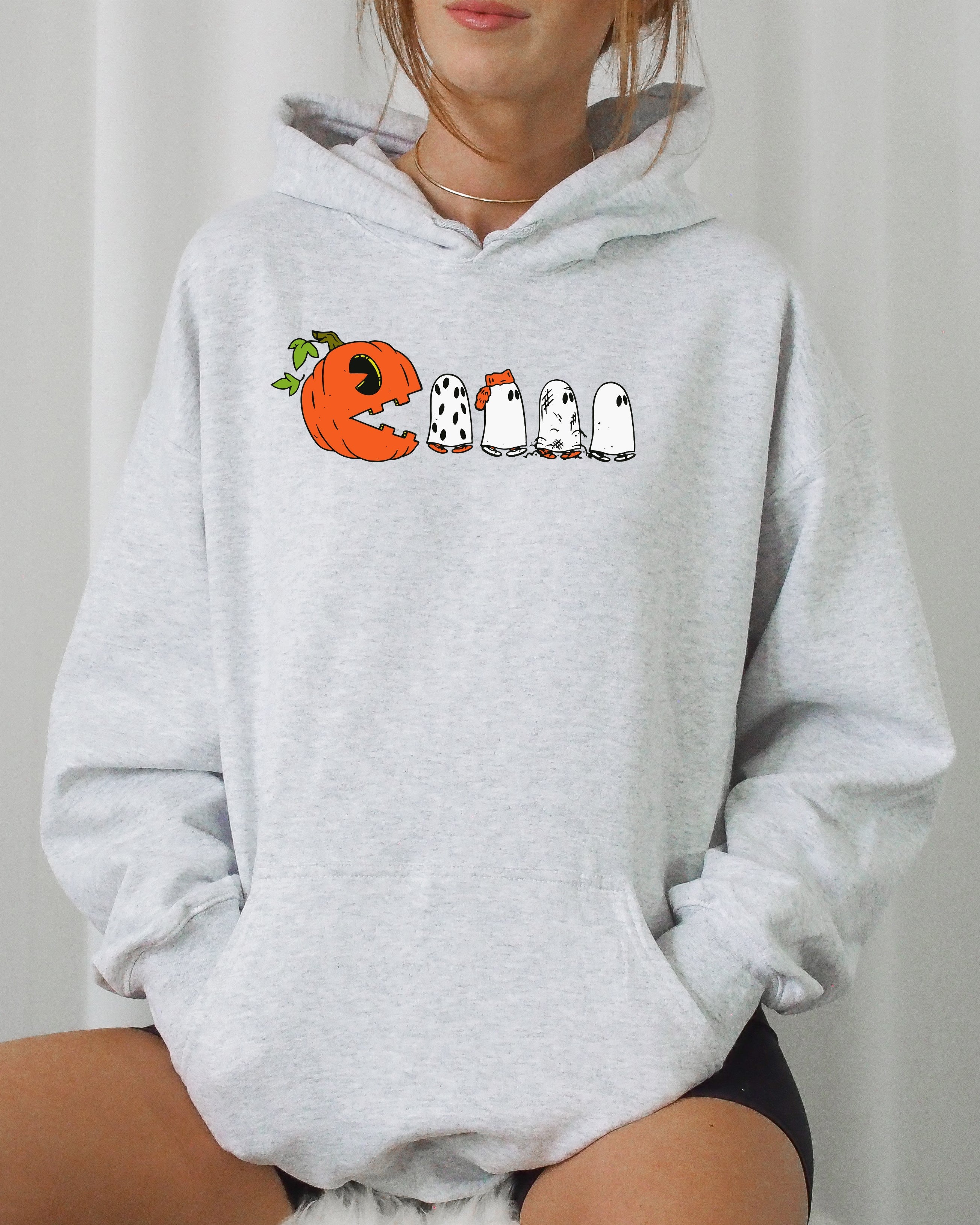 Pacman Pumpkin Spooky Skeleton Witch Aesthetic Meme Halloween Costume Graphic Hoodie