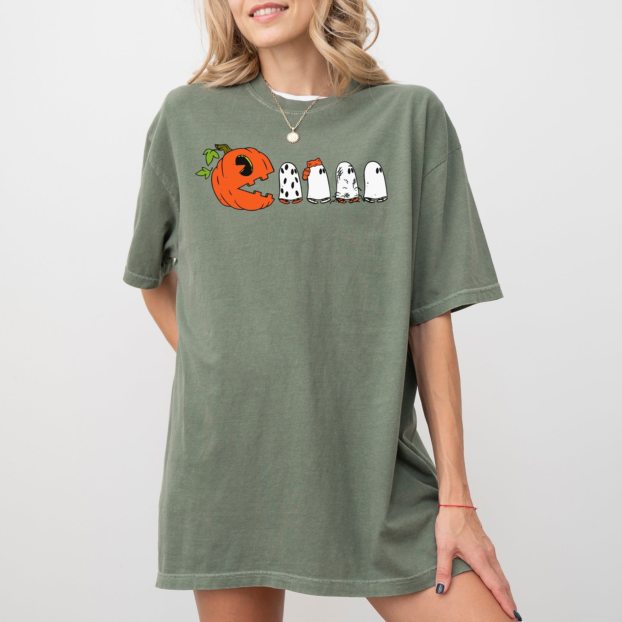 Pacman Pumpkin Spooky Skeleton Witch Meme Halloween Costume Collection Comfort Colors Tee