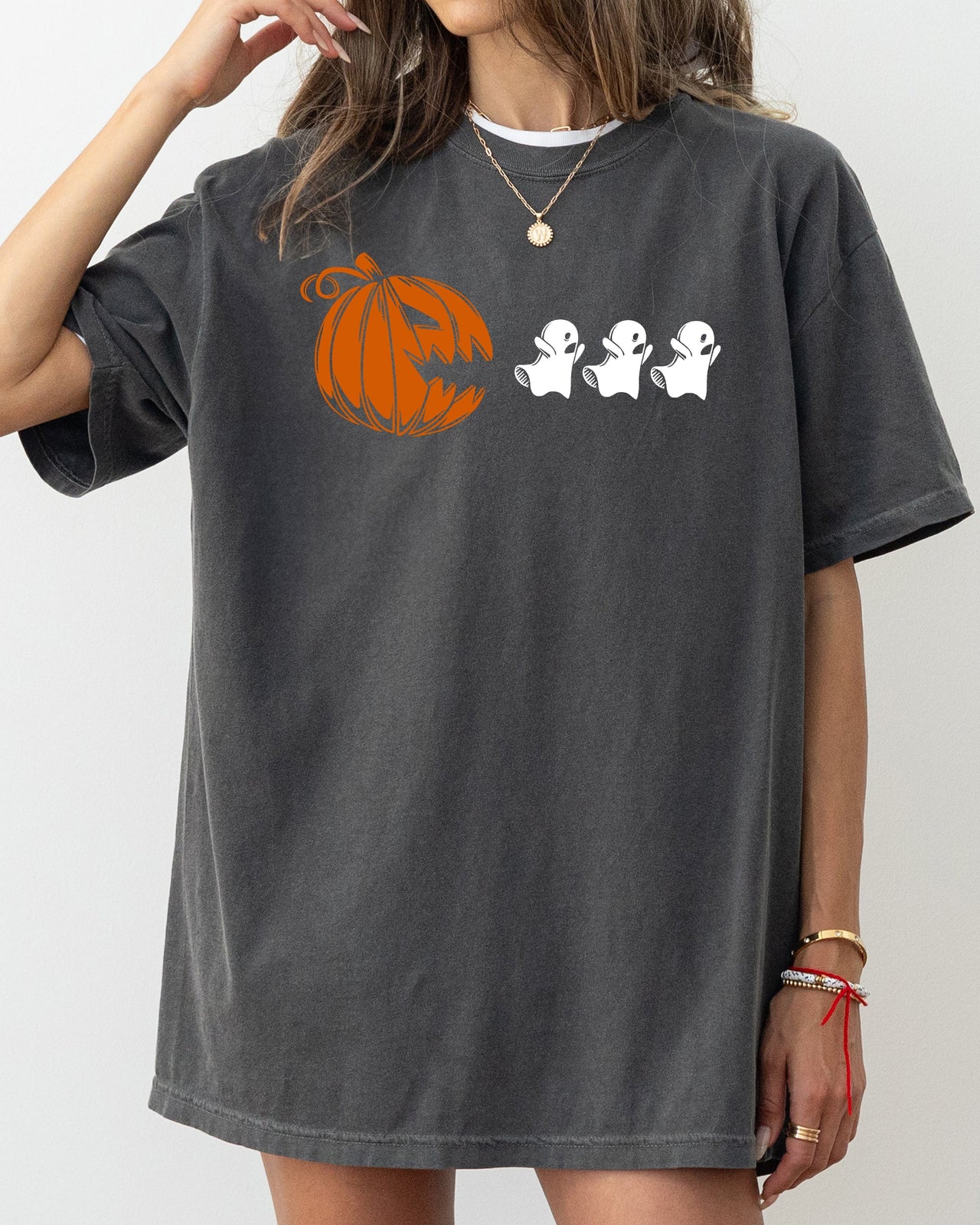 Pumpkin Pac-Man Spooky Skeleton Witch Meme Halloween Costume Graphic Comfort Colors Tee