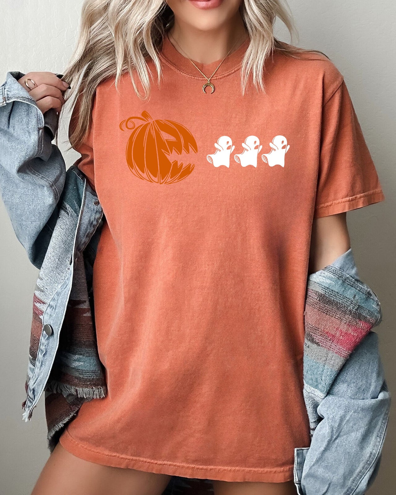 Pumpkin Pac-Man Spooky Skeleton Witch Meme Halloween Costume Graphic Comfort Colors Tee