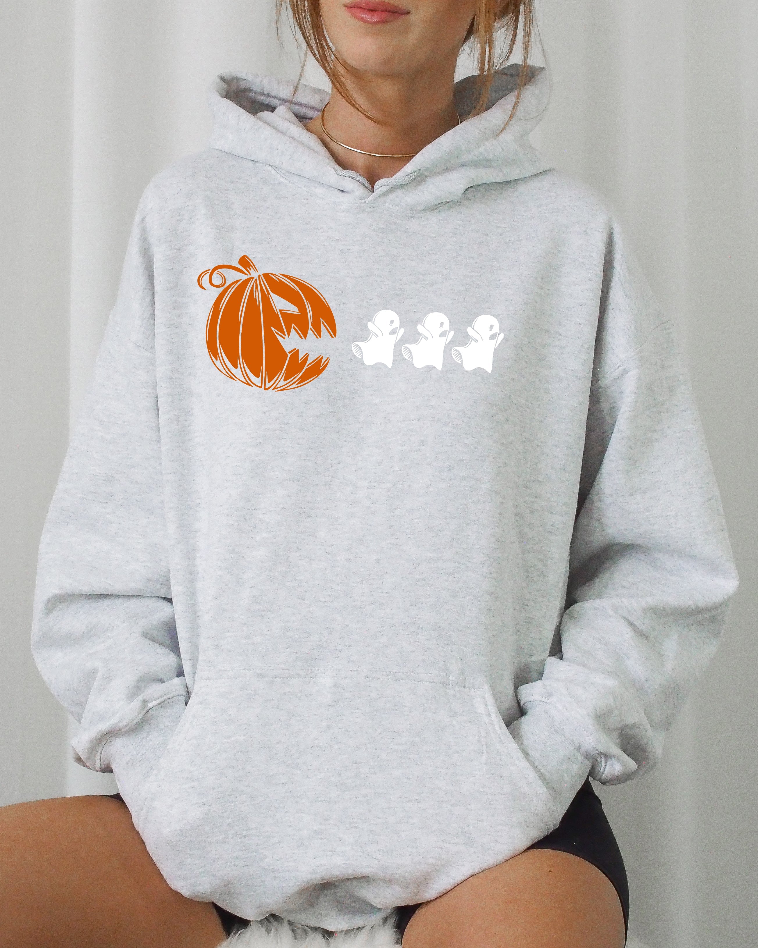 Pumpkin Pacman Spooky Skeleton Witch Aesthetic Meme Halloween Costume Hooded Sweatshirt