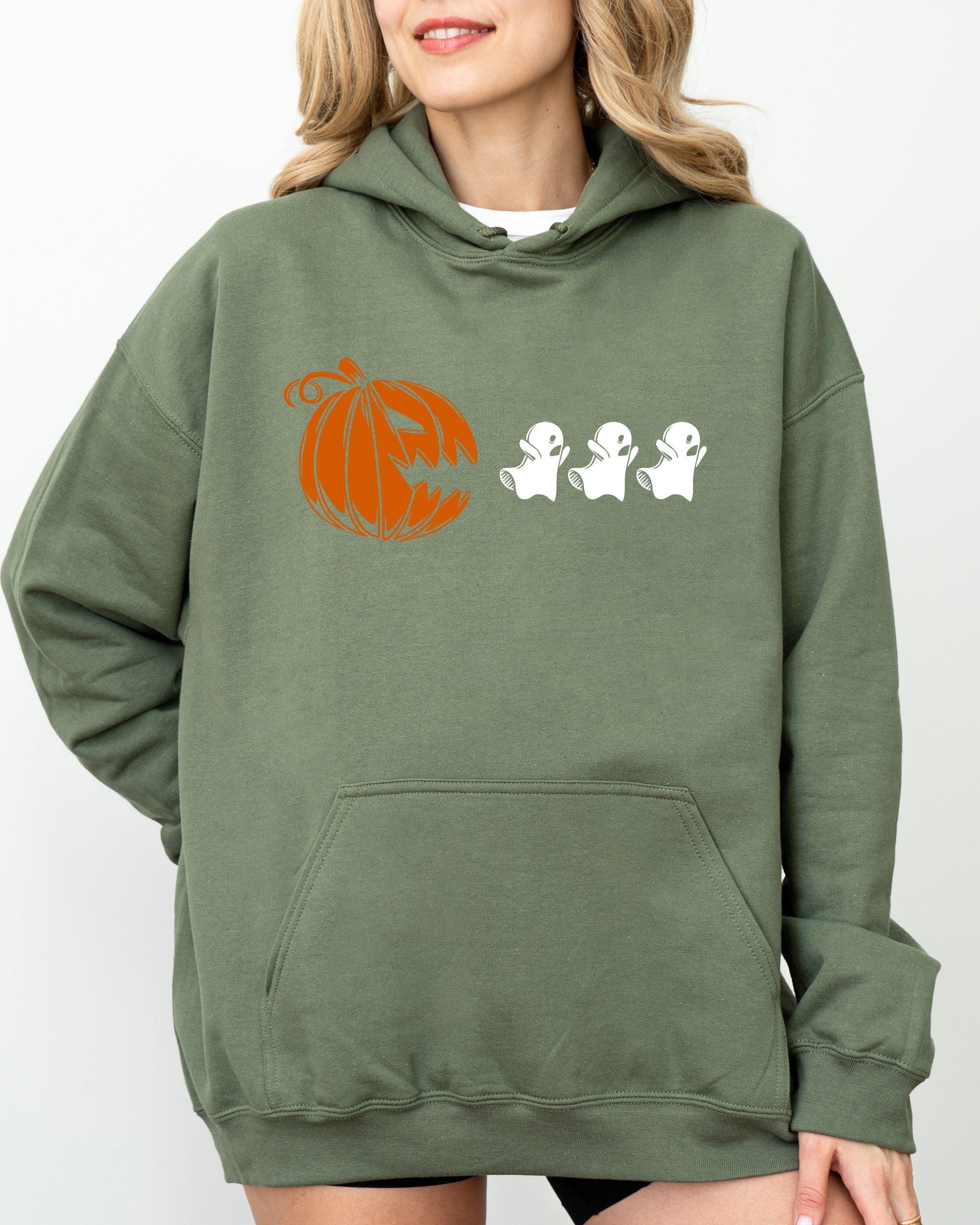 Pumpkin Pacman Spooky Skeleton Witch Aesthetic Meme Halloween Costume Hooded Sweatshirt