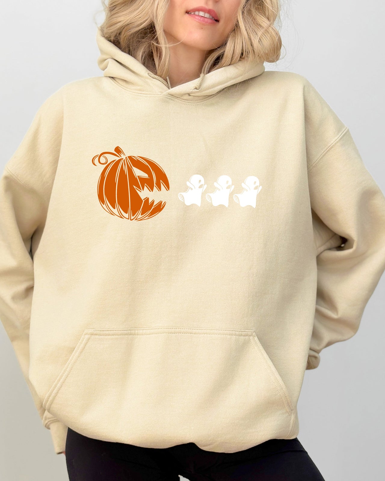 Pumpkin Pacman Spooky Skeleton Witch Aesthetic Meme Halloween Costume Hooded Sweatshirt