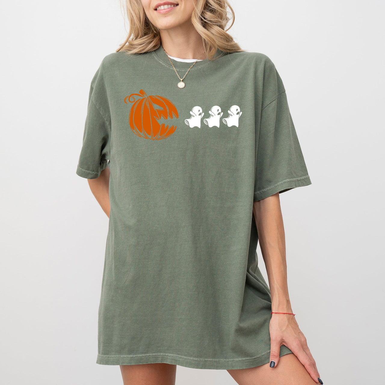 Pumpkin Pac-Man Spooky Skeleton Witch Meme Halloween Costume Graphic Comfort Colors Tee