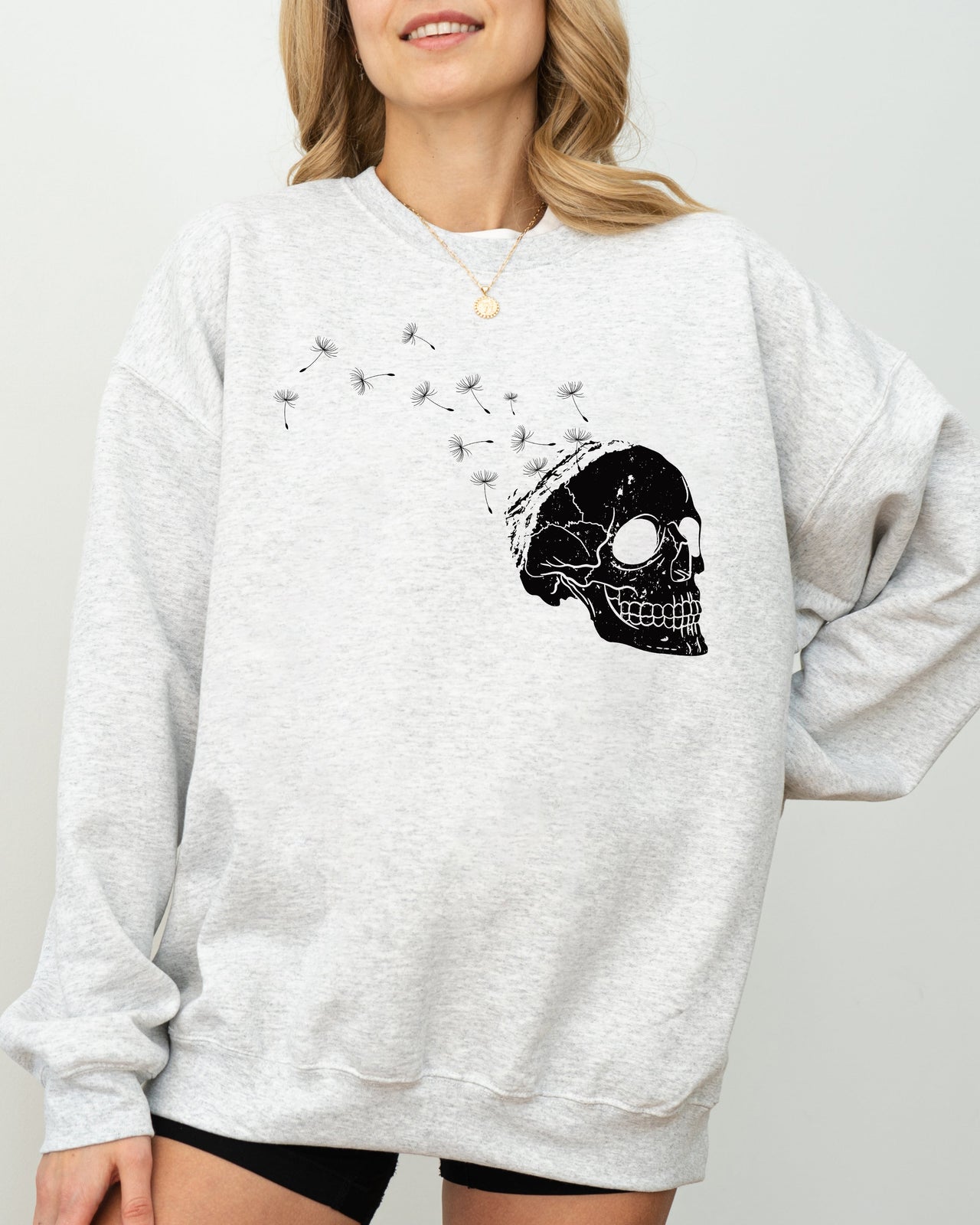 Dandelion Skull Spooky Skeleton Witch Halloween Meme Gothic Graphic Print Sweatshirt
