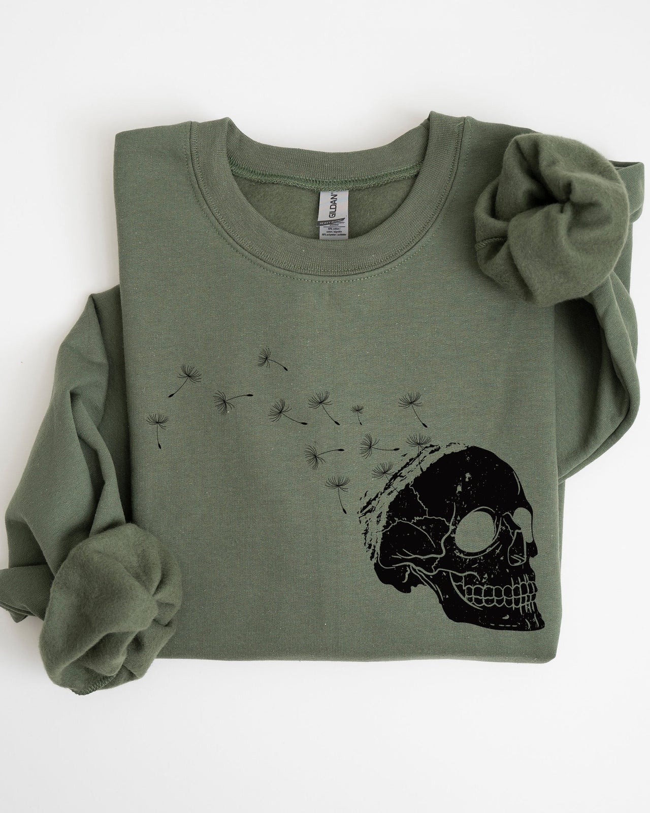 Dandelion Skull Spooky Skeleton Witch Halloween Meme Gothic Graphic Print Sweatshirt