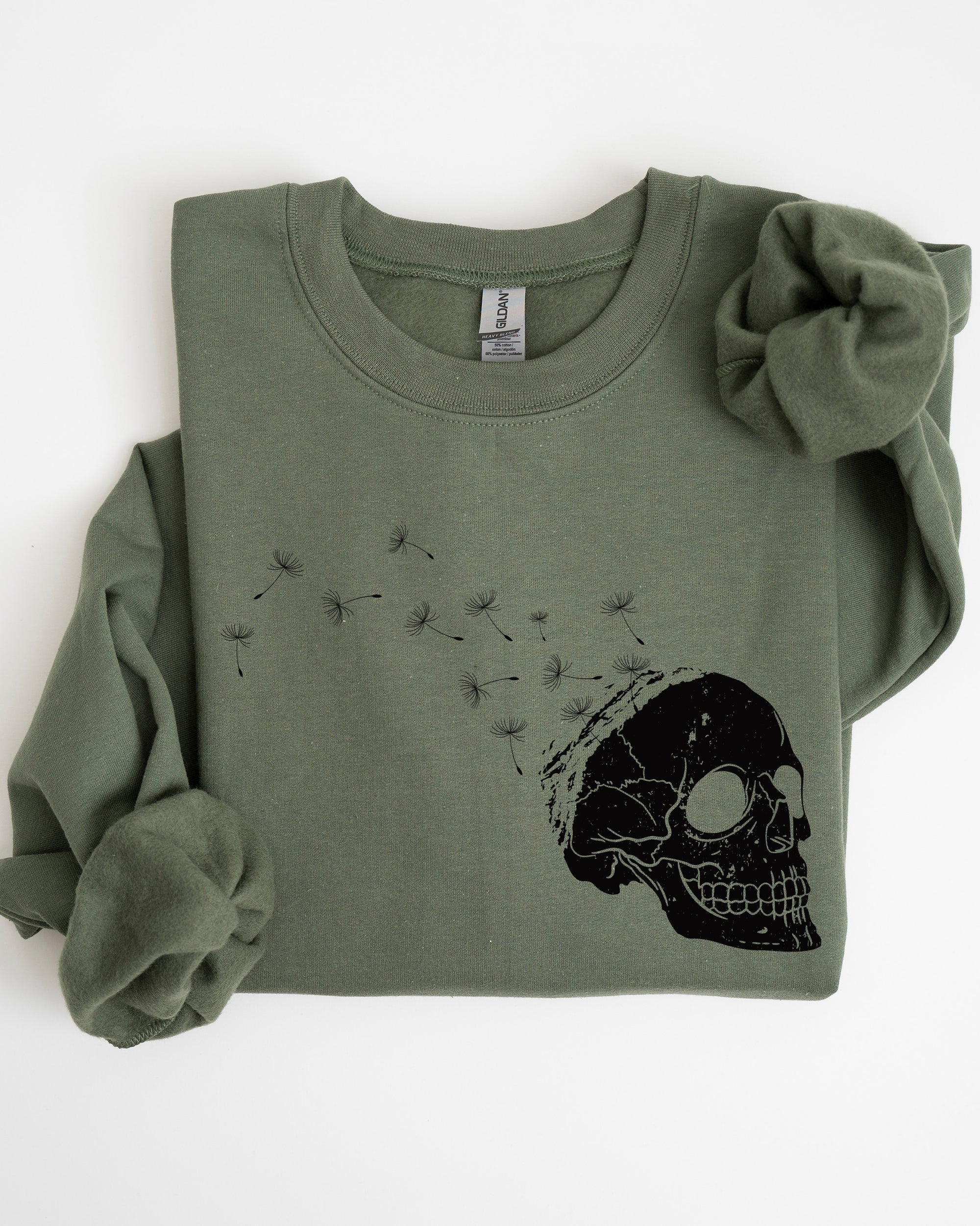 Dandelion Skull Spooky Skeleton Witch Halloween Meme Gothic Graphic Print Sweatshirt