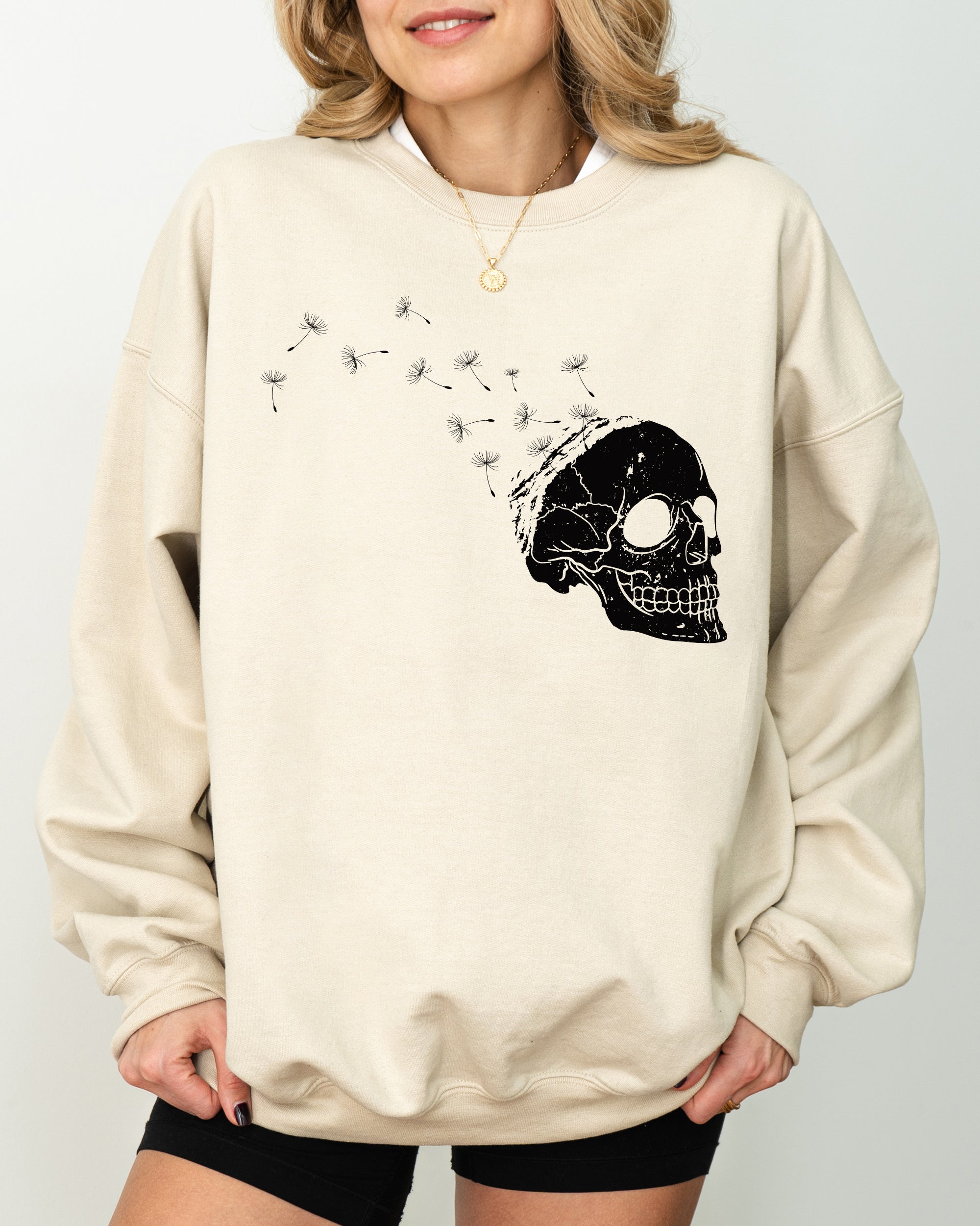 Dandelion Skull Spooky Skeleton Witch Halloween Meme Gothic Graphic Print Sweatshirt