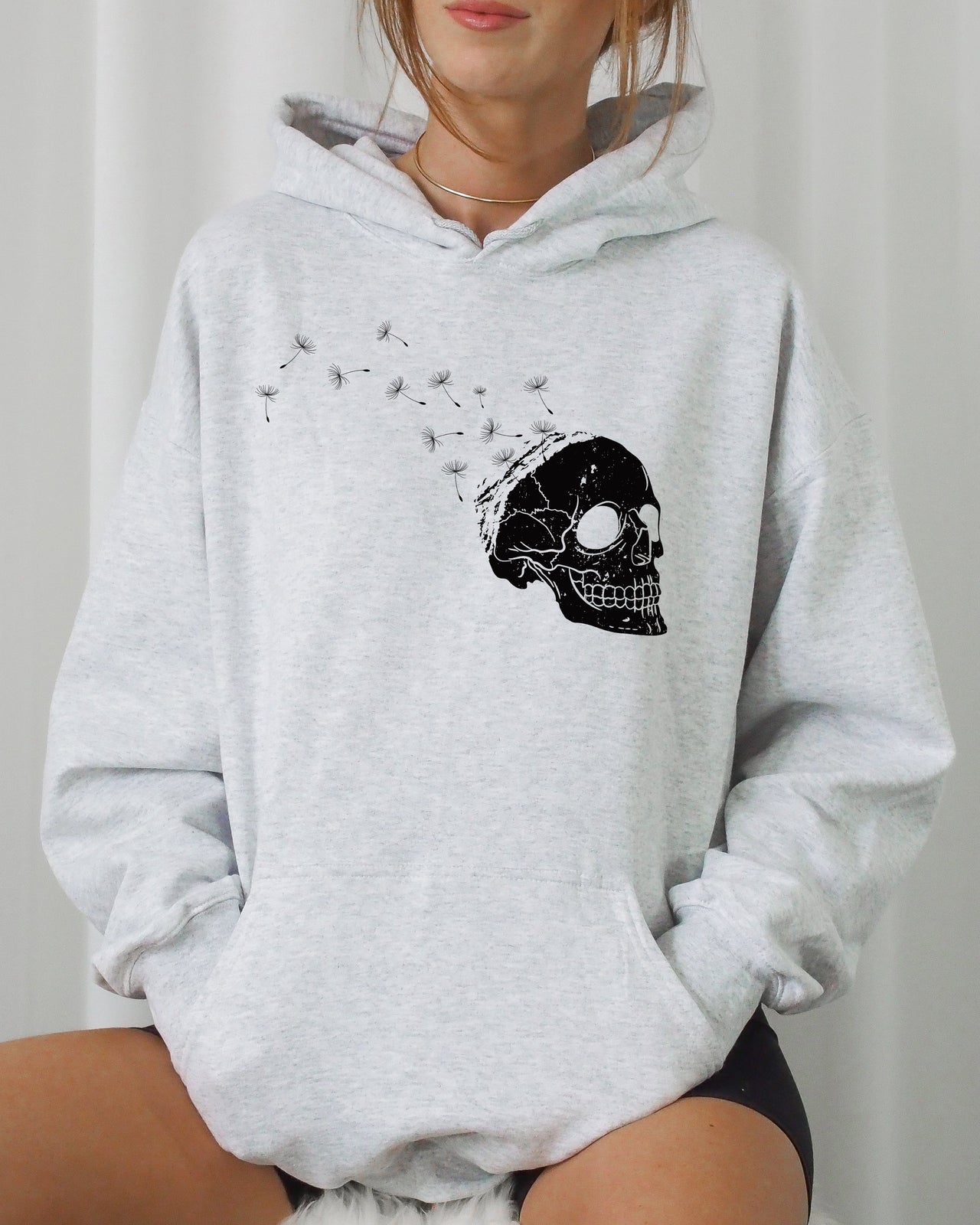 Dandelion Skull Spooky Skeleton Witch Aesthetic Meme Halloween Costume Hooded Sweatshirt