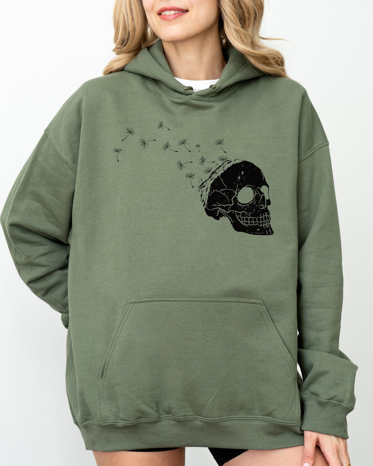 Dandelion Skull Spooky Skeleton Witch Aesthetic Meme Halloween Costume Hooded Sweatshirt
