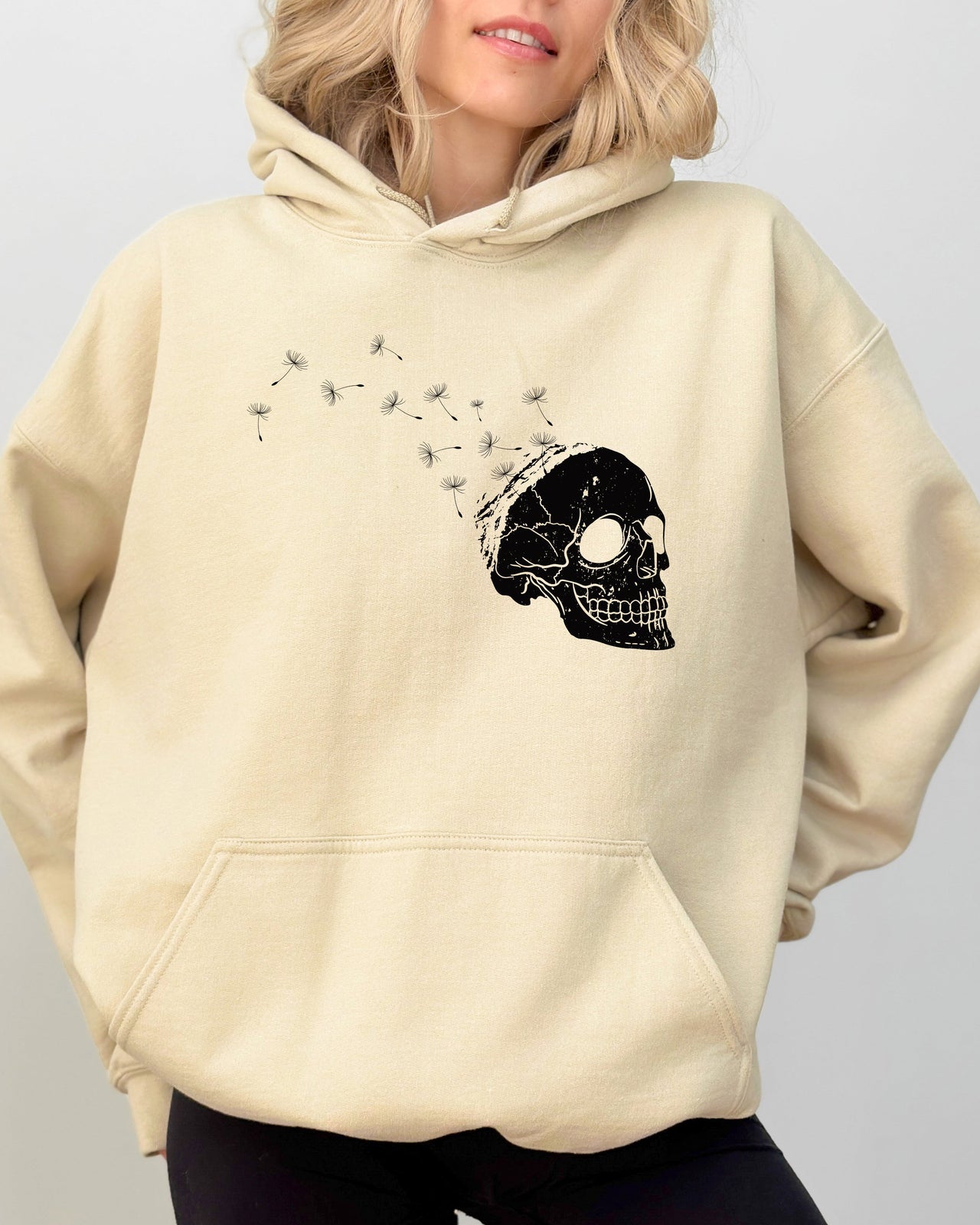 Dandelion Skull Spooky Skeleton Witch Aesthetic Meme Halloween Costume Hooded Sweatshirt