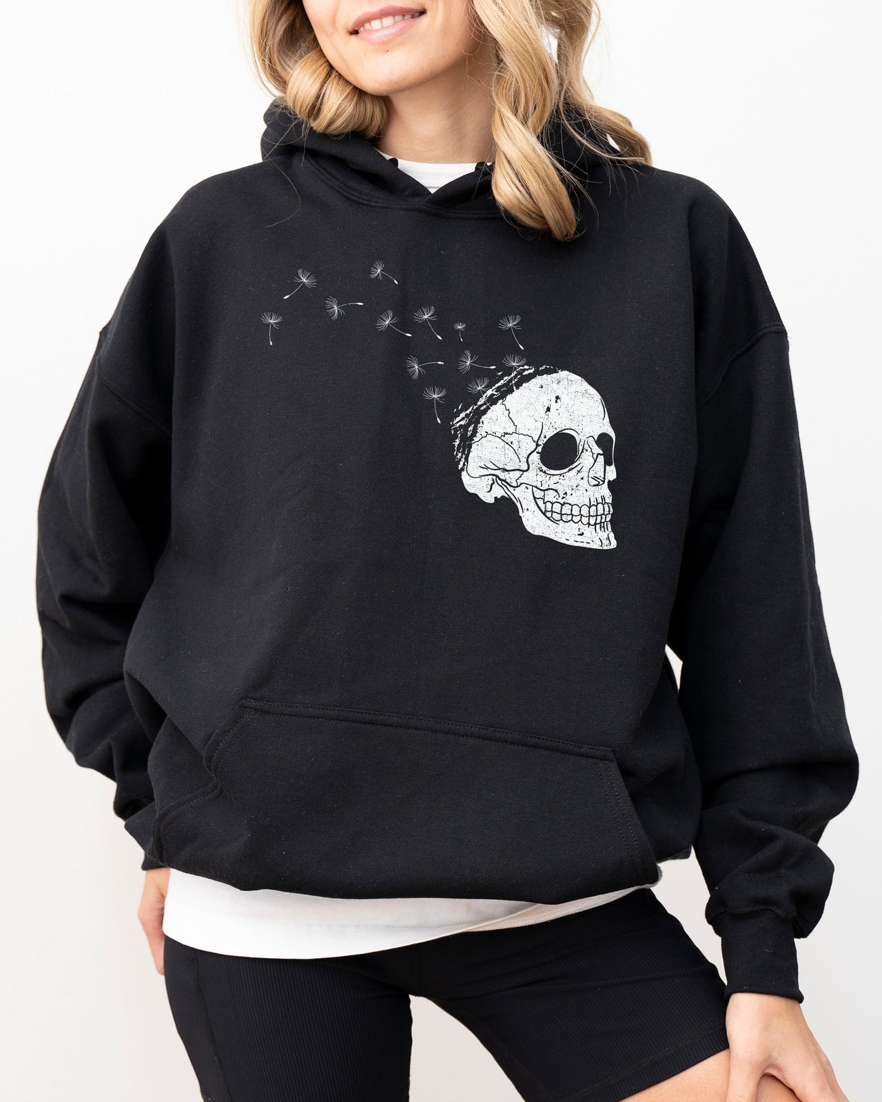 Dandelion Skull Spooky Skeleton Witch Aesthetic Meme Halloween Costume Hooded Sweatshirt