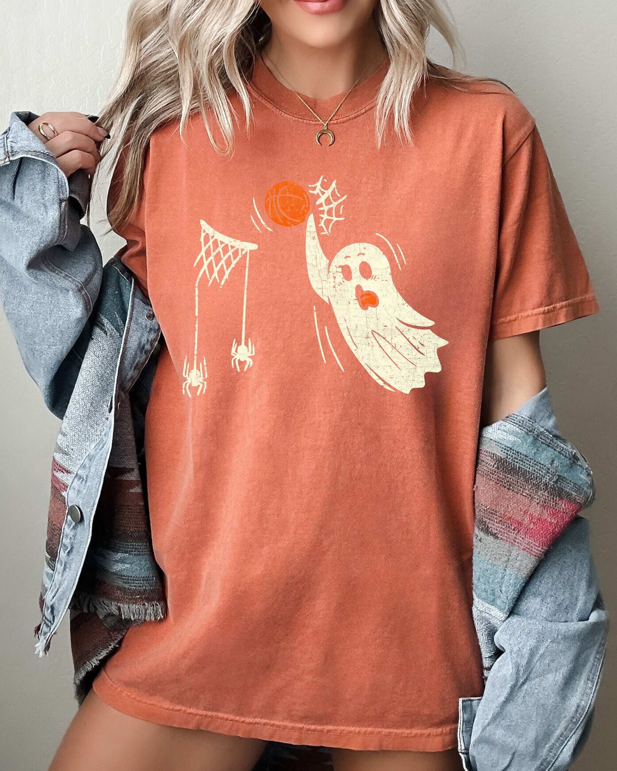 Basketball Ghost Spooky Skeleton Witch Meme Halloween Costume Comfort Colors Tee