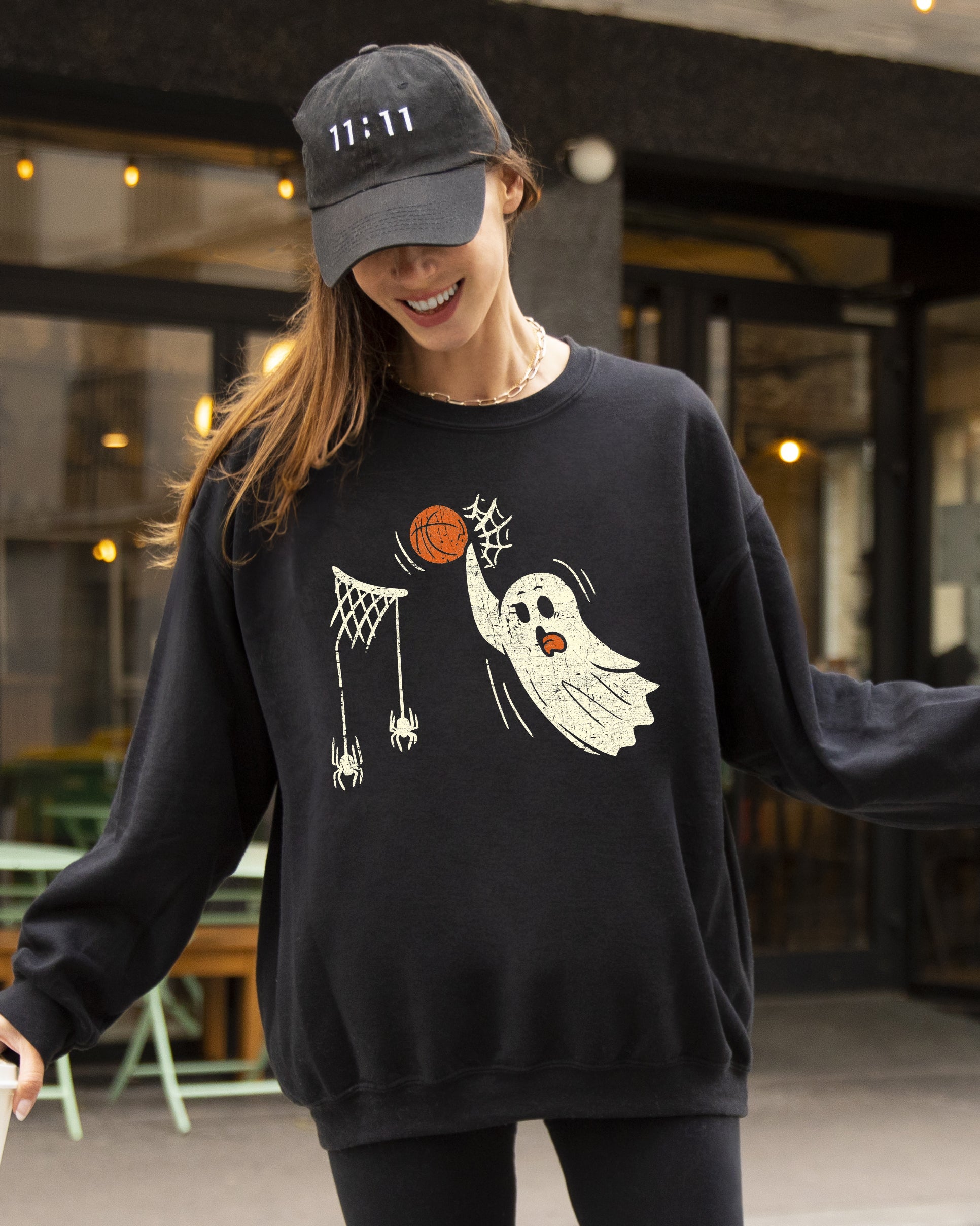 Basketball Ghost Spooky Skeleton Witch Meme Halloween Costume Graphic Sweatshirt