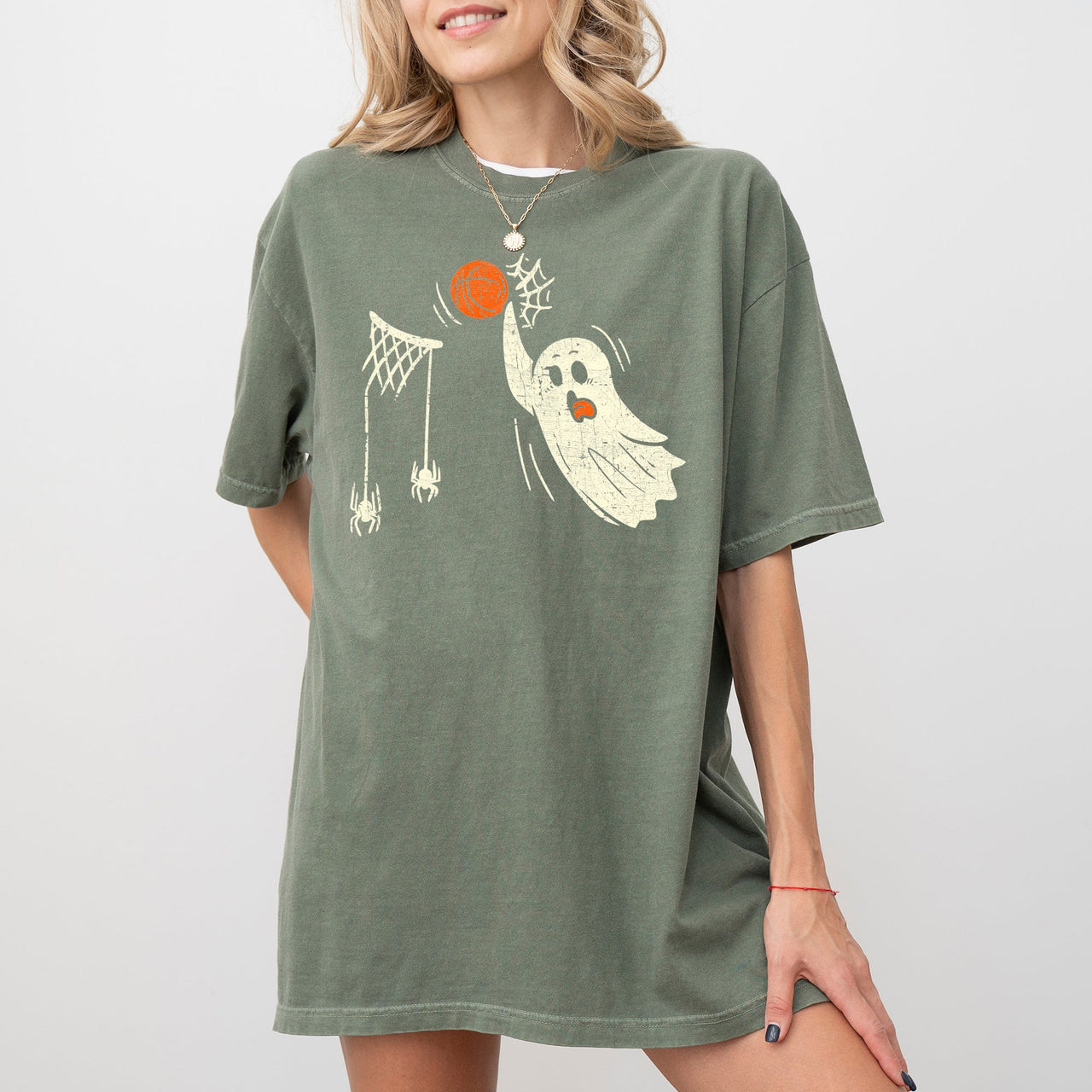 Basketball Ghost Spooky Skeleton Witch Meme Halloween Costume Comfort Colors Tee