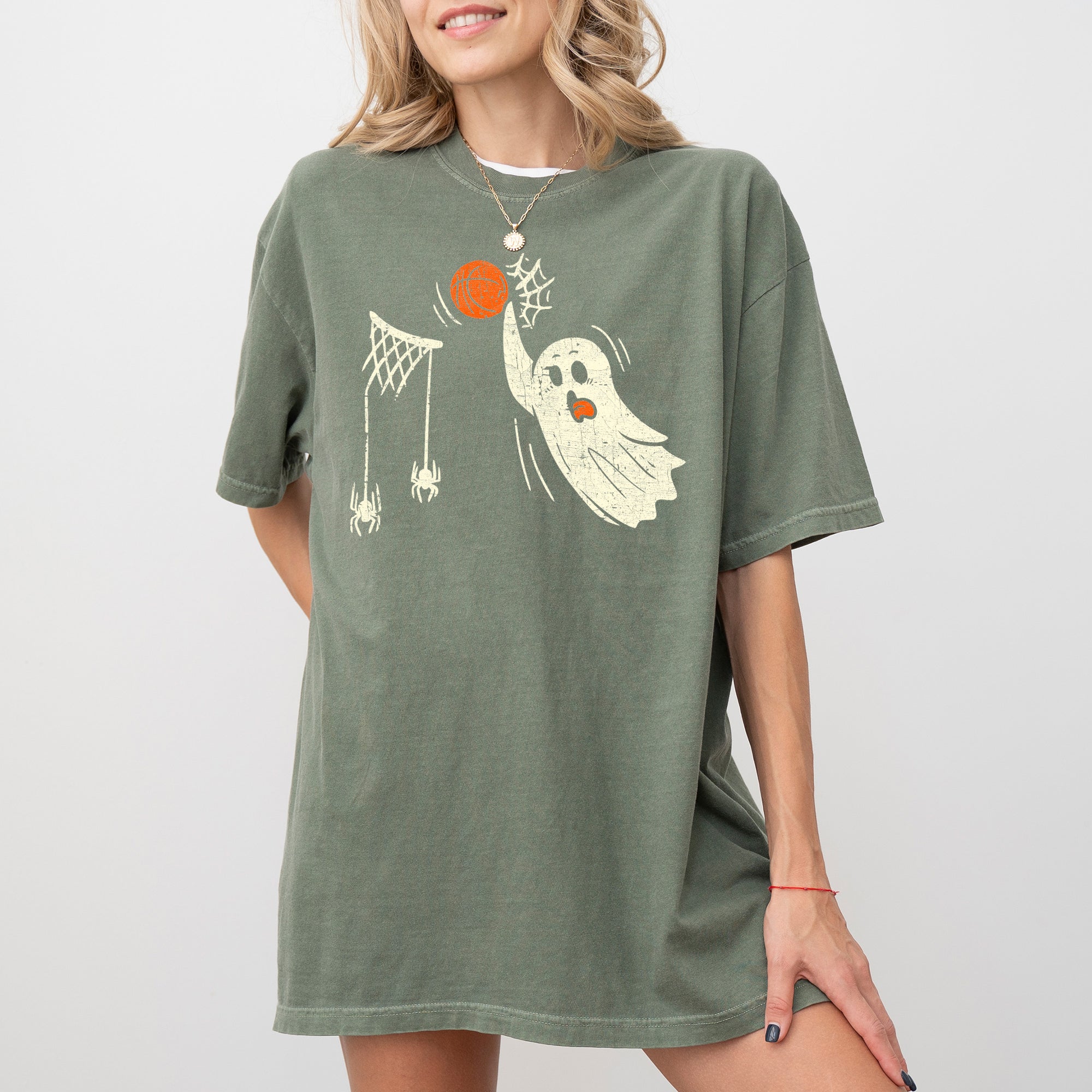 Basketball Ghost Spooky Skeleton Witch Meme Halloween Costume Comfort Colors Tee