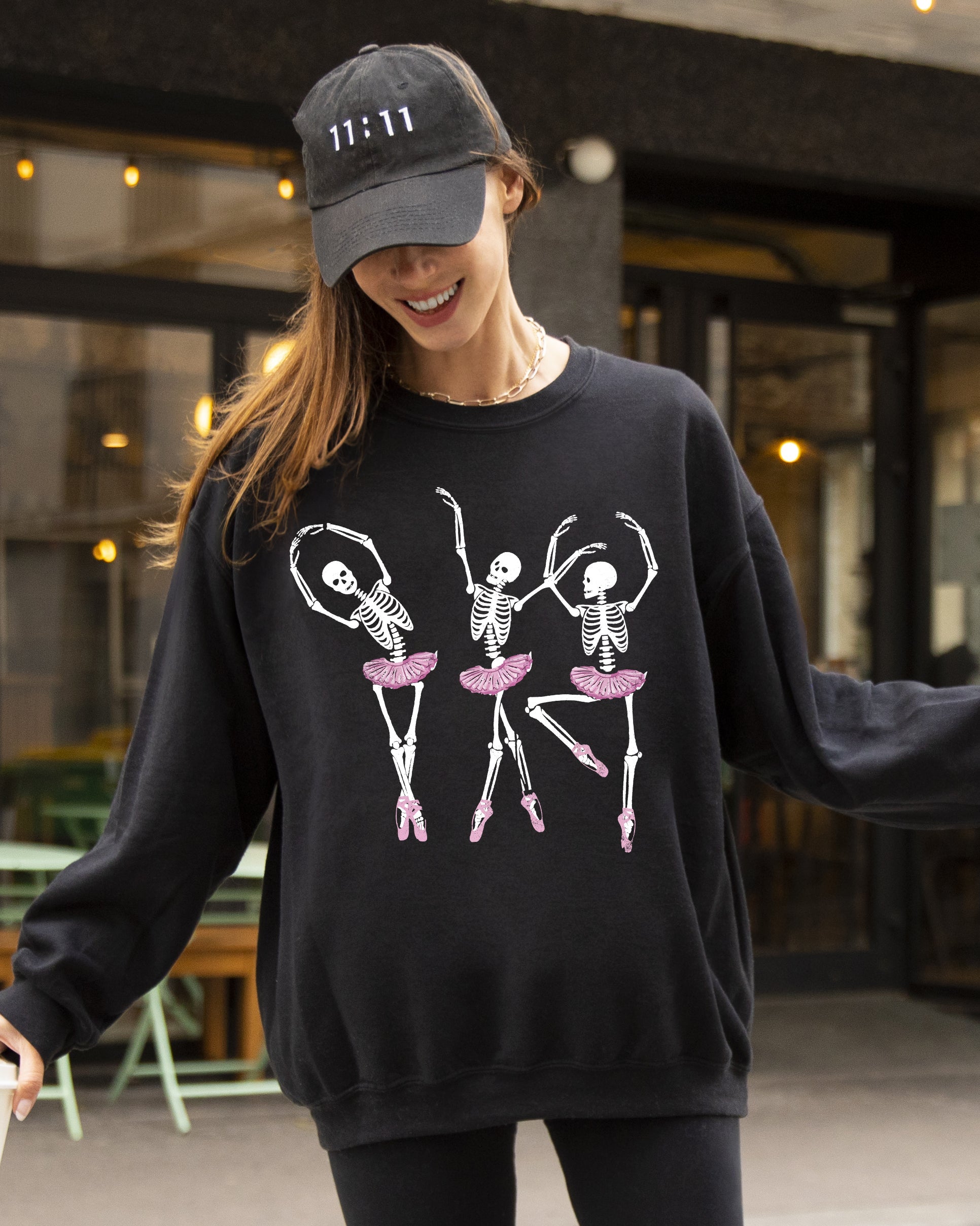 Dancing Skeleton Ladies Ghost Spooky Witch Meme Halloween Seasonal Graphic Sweatshirt