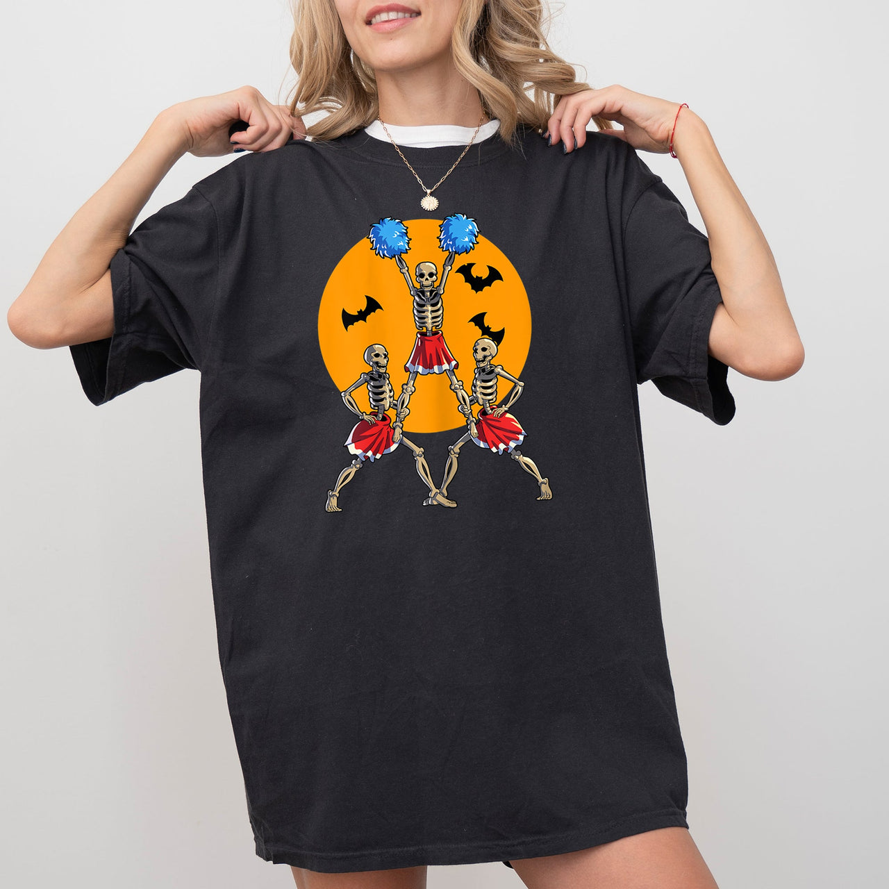 Cheerleader Skeleton Ghost Spooky Funny Witch Aesthetic Meme Halloween Costume Comfort Colors Tee