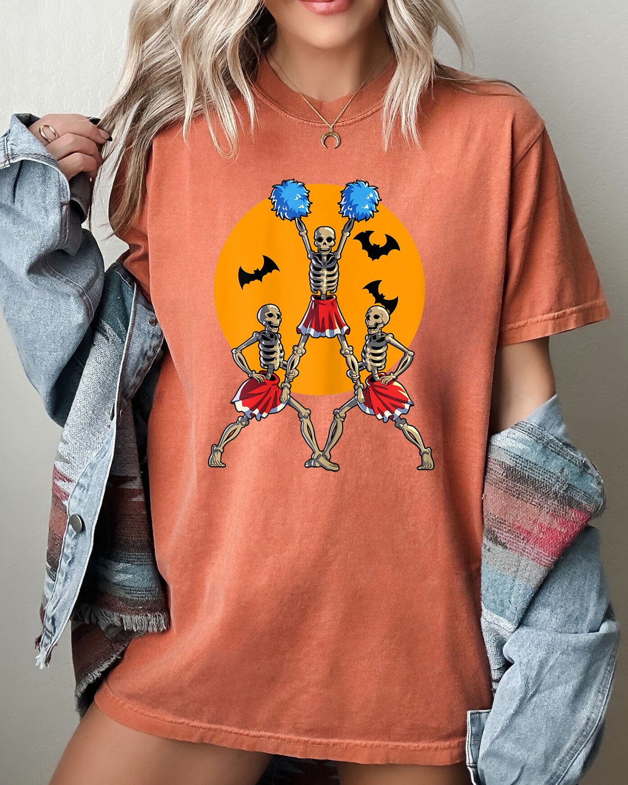 Cheerleader Skeleton Ghost Spooky Funny Witch Aesthetic Meme Halloween Costume Comfort Colors Tee