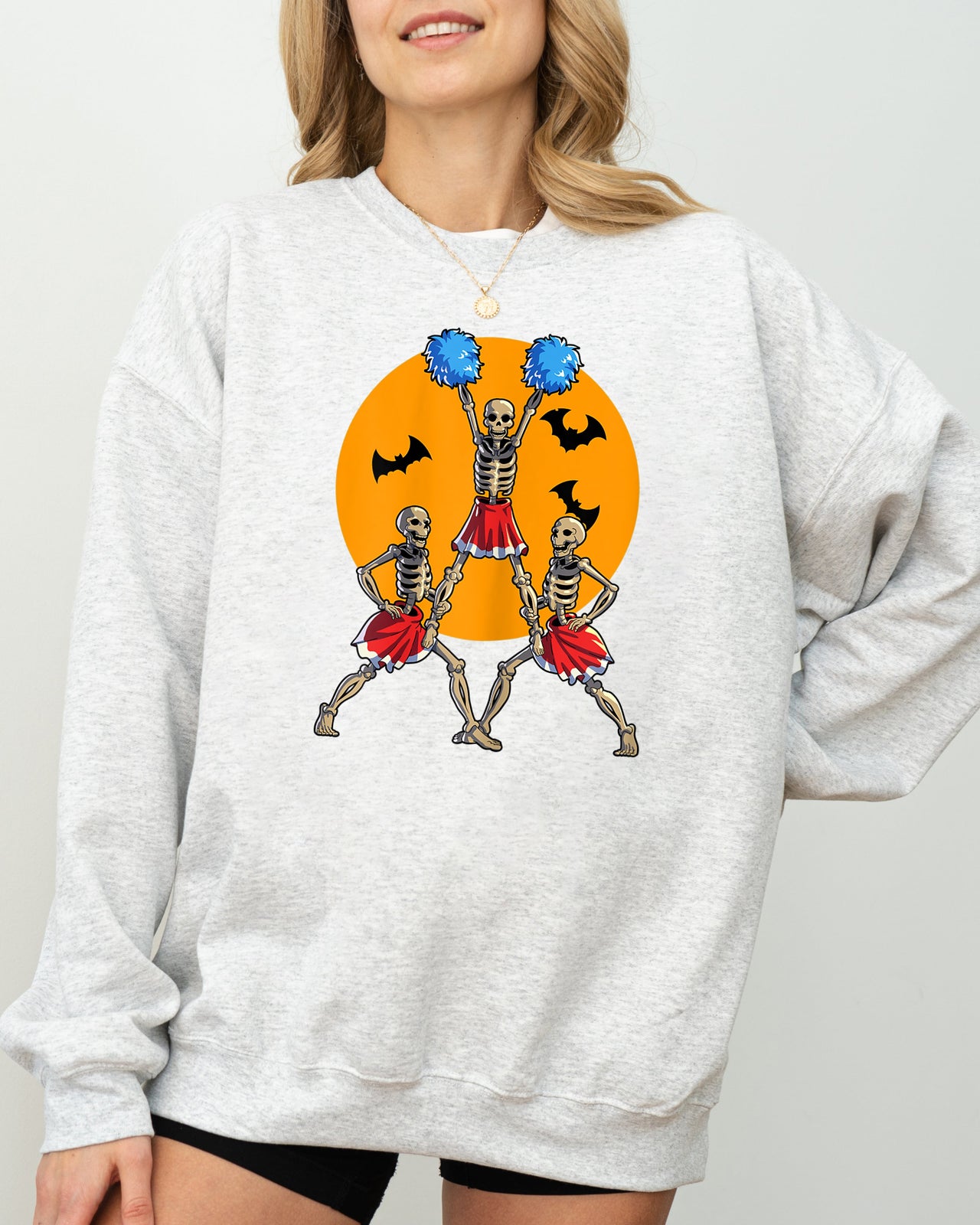Cheerleader Skeleton Ghost Spooky Witch Meme Halloween Costume Design Sweatshirt