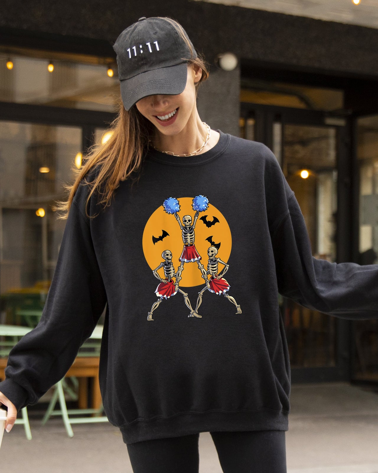 Cheerleader Skeleton Ghost Spooky Witch Meme Halloween Costume Design Sweatshirt