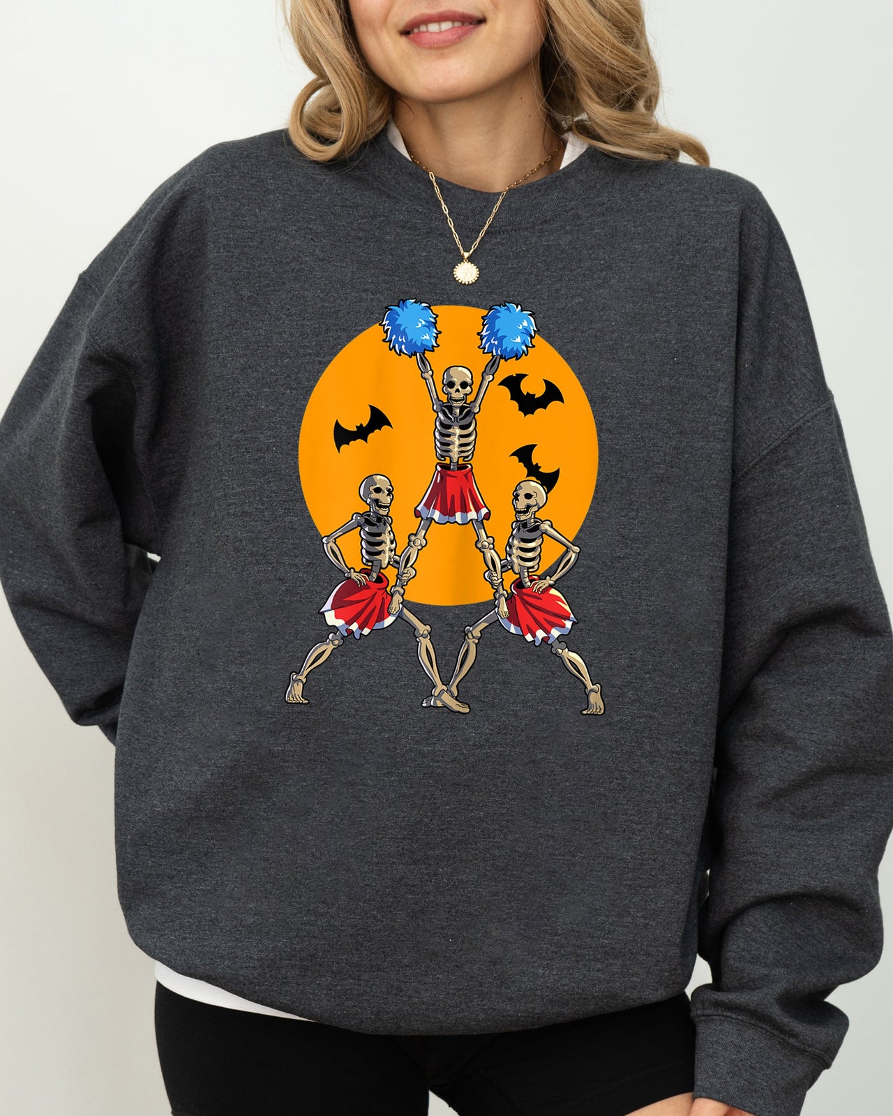 Cheerleader Skeleton Ghost Spooky Witch Meme Halloween Costume Design Sweatshirt