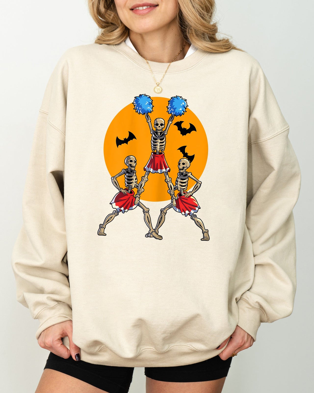 Cheerleader Skeleton Ghost Spooky Witch Meme Halloween Costume Design Sweatshirt