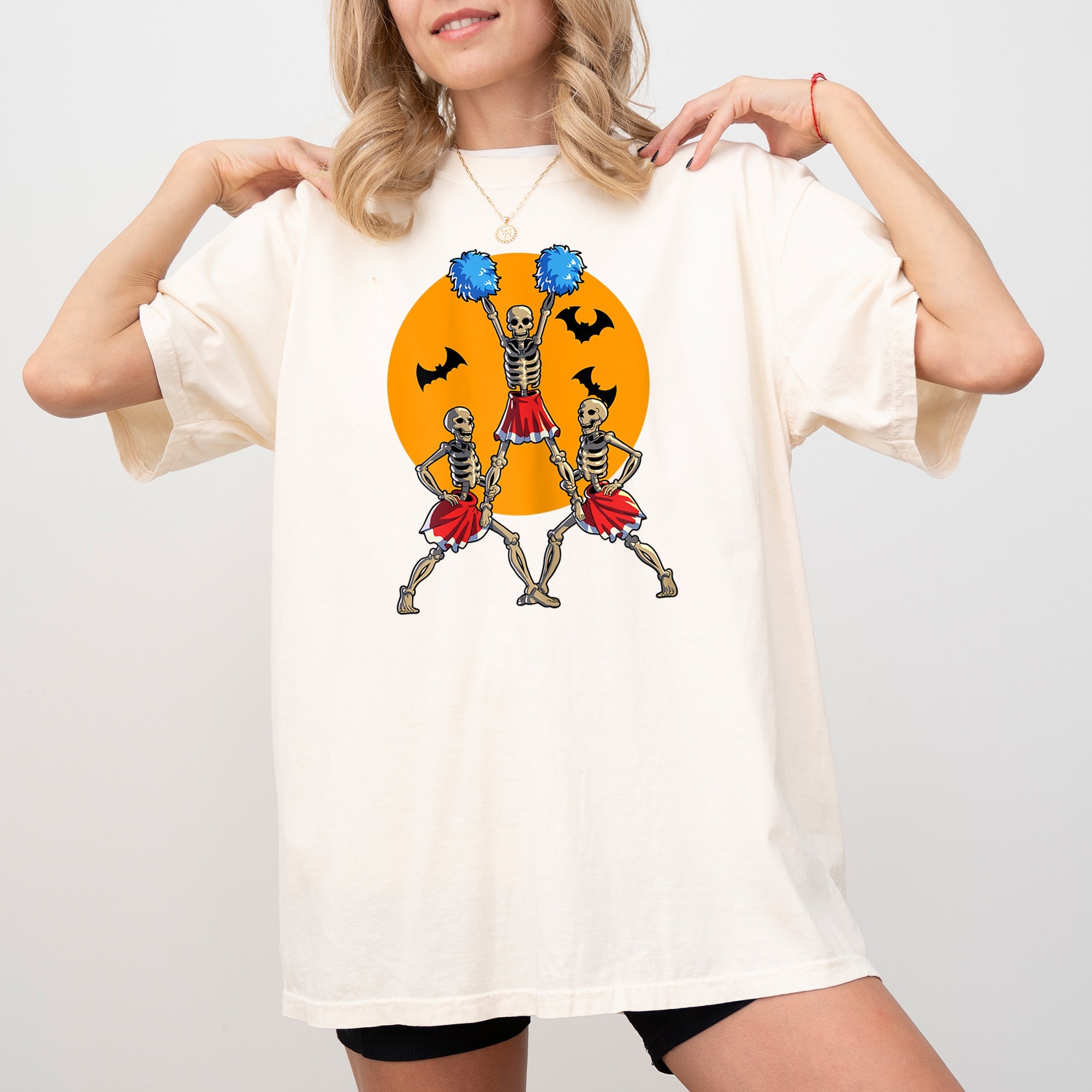 Cheerleader Skeleton Ghost Spooky Funny Witch Aesthetic Meme Halloween Costume Comfort Colors Tee