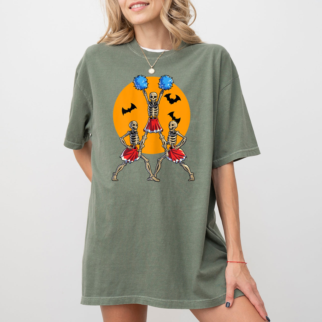 Cheerleader Skeleton Ghost Spooky Funny Witch Aesthetic Meme Halloween Costume Comfort Colors Tee
