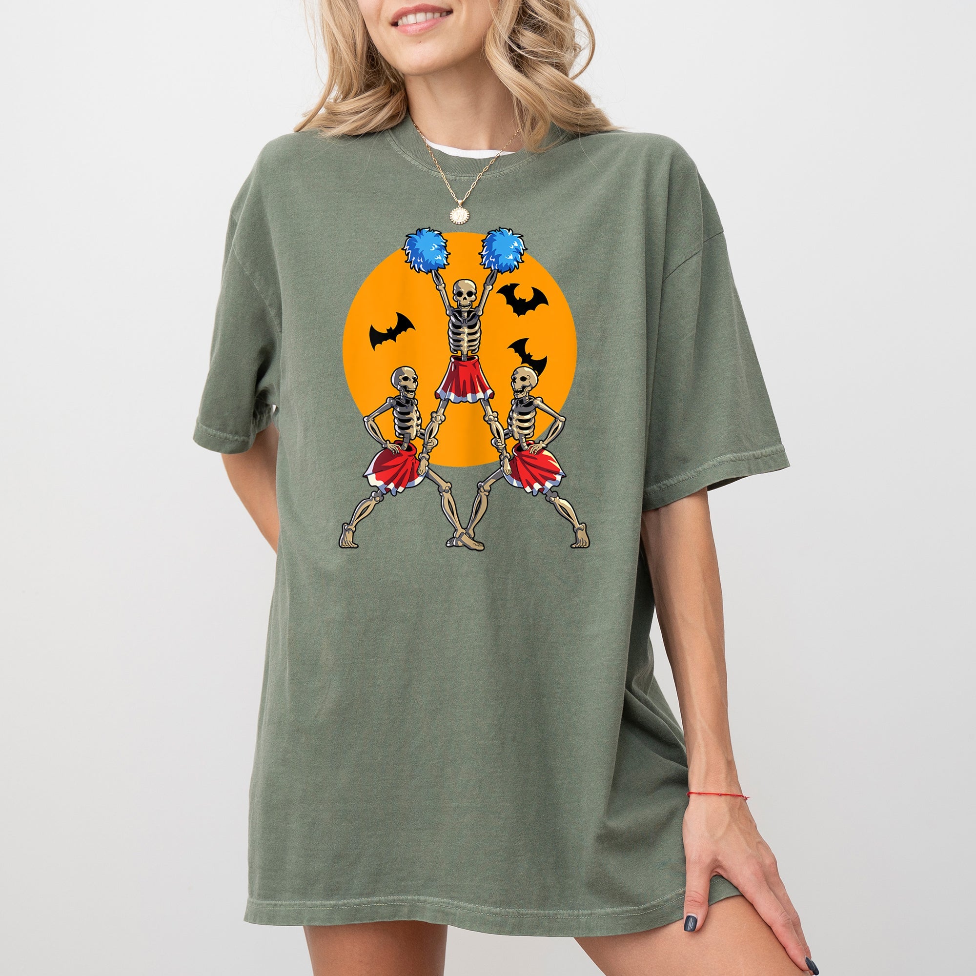 Cheerleader Skeleton Ghost Spooky Funny Witch Aesthetic Meme Halloween Costume Comfort Colors Tee