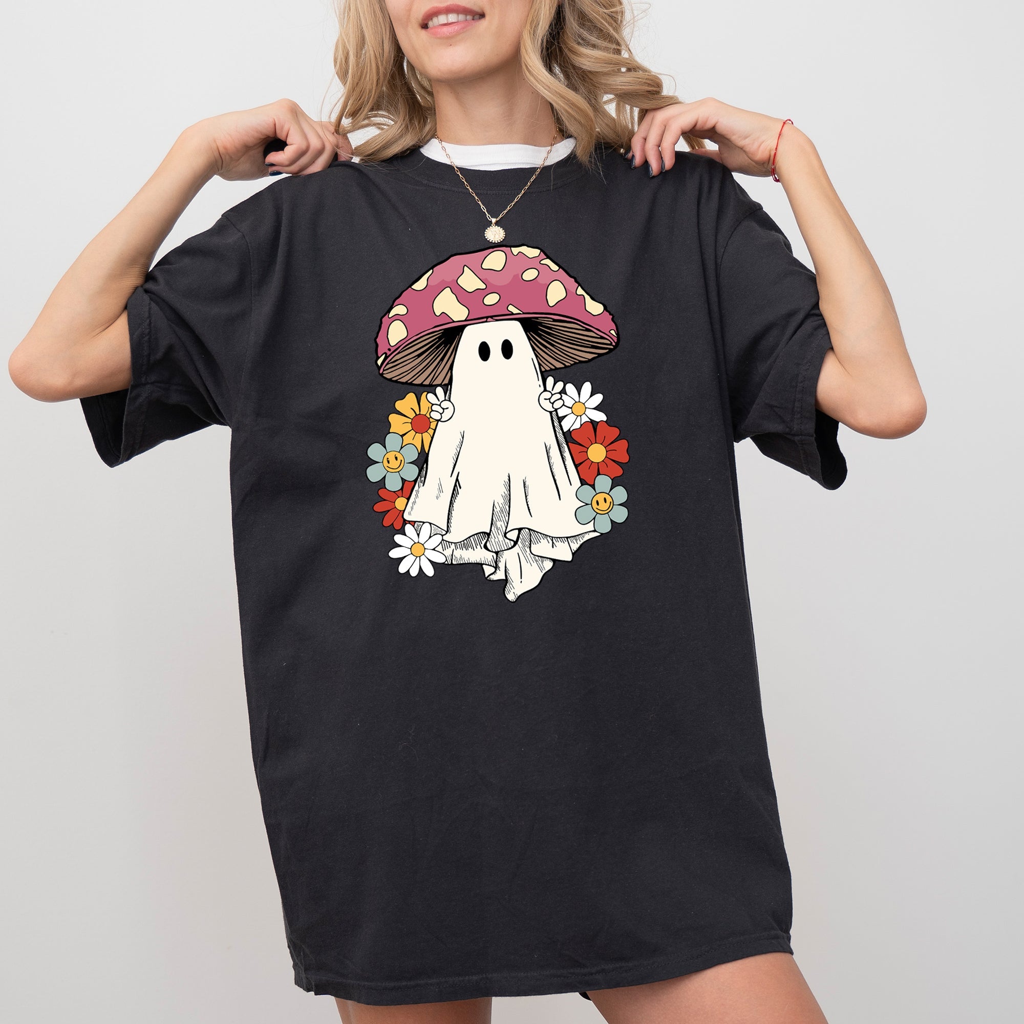Mushroom Ghost Skeleton Spooky Witch Halloween Meme Costume Aesthetic Comfort Colors Tee