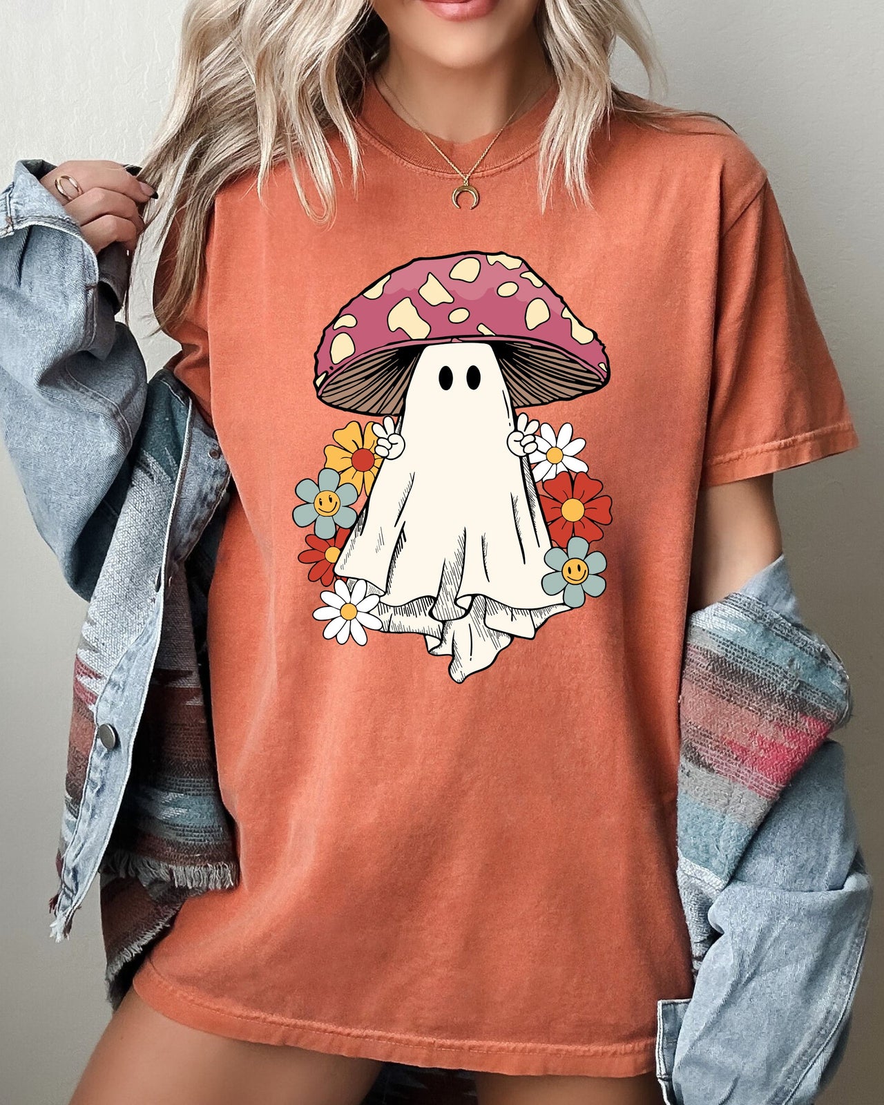 Mushroom Ghost Skeleton Spooky Witch Halloween Meme Costume Aesthetic Comfort Colors Tee