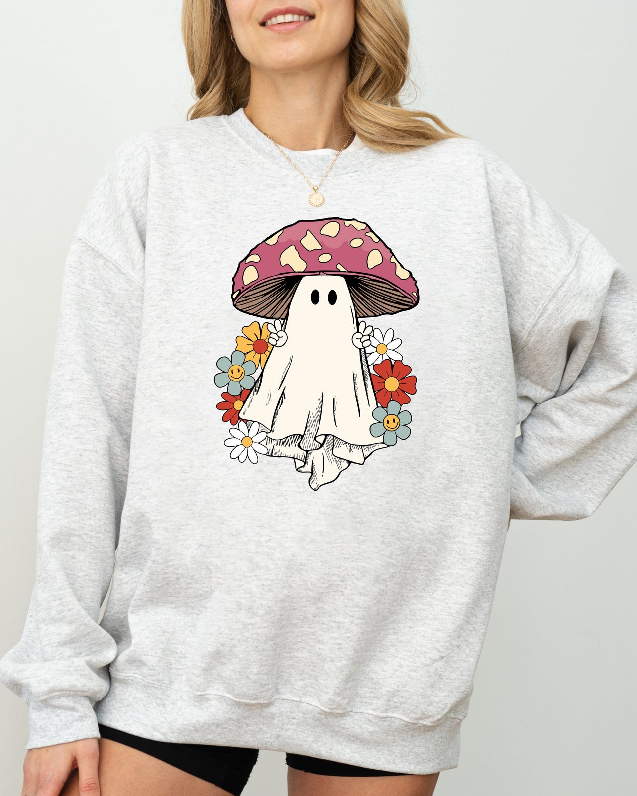 Mushroom Ghost Skeleton Spooky Funny Witch Aesthetic Meme Halloween Costume Sweatshirt