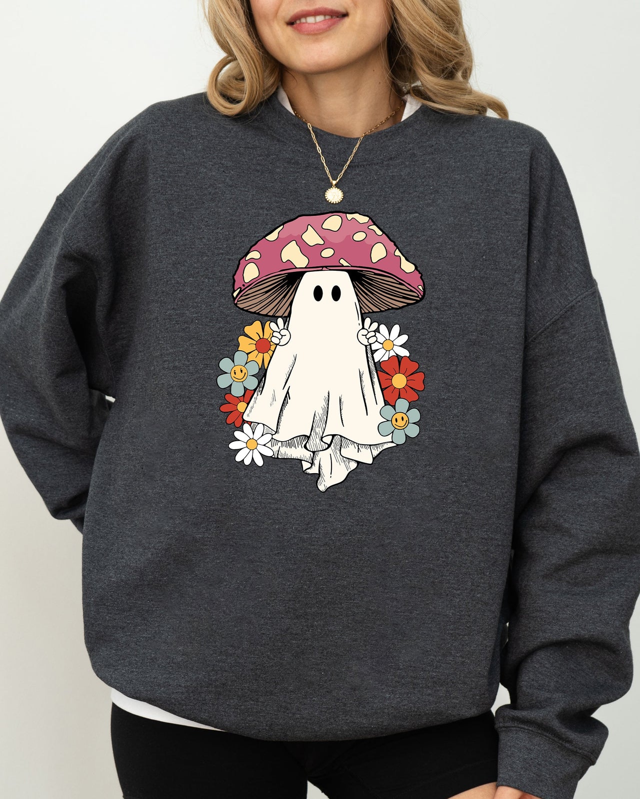 Mushroom Ghost Skeleton Spooky Funny Witch Aesthetic Meme Halloween Costume Sweatshirt